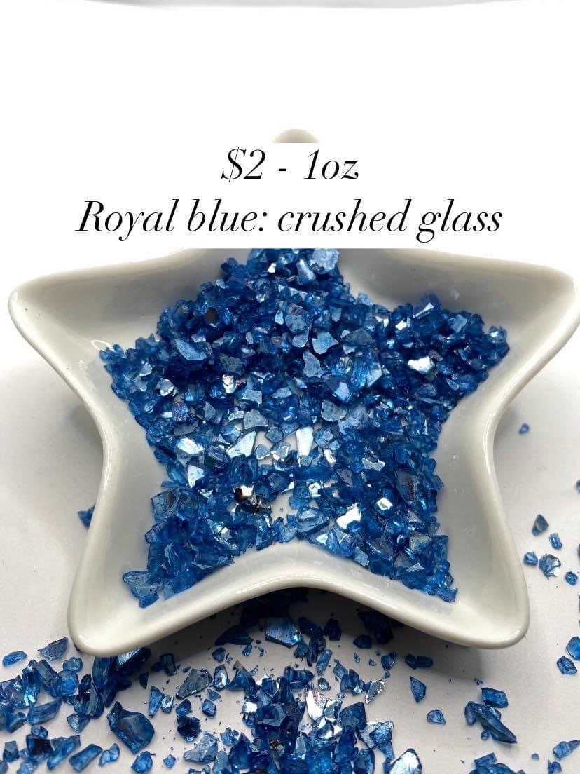 Royal Blue glass chips, resin fillers, candle making supplies 1oz by weight, colored crushed glass crafting