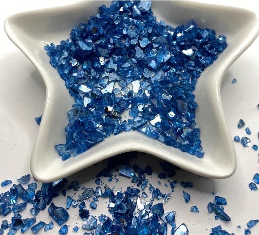 Royal Blue glass chips, resin fillers, candle making supplies 1oz by weight, colored crushed glass crafting