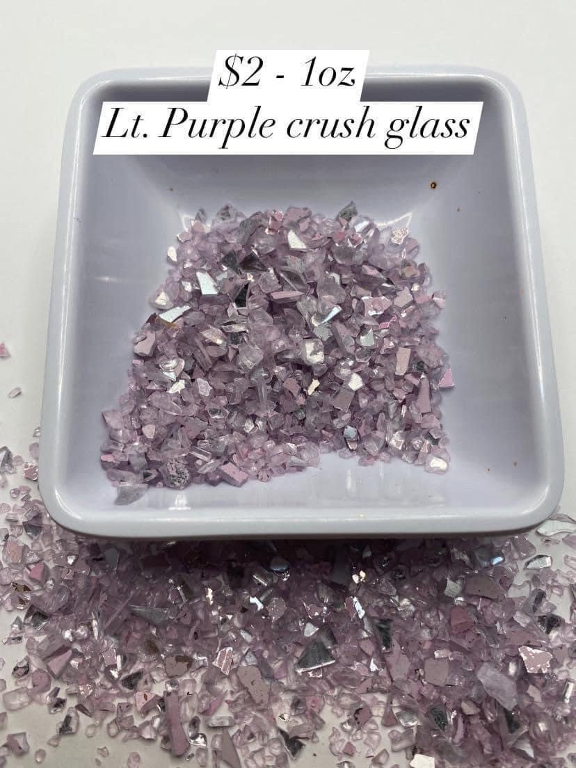 Lt, purple glass chips, resin fillers, candle making supplies 1oz by weight, colored crushed glass crafting