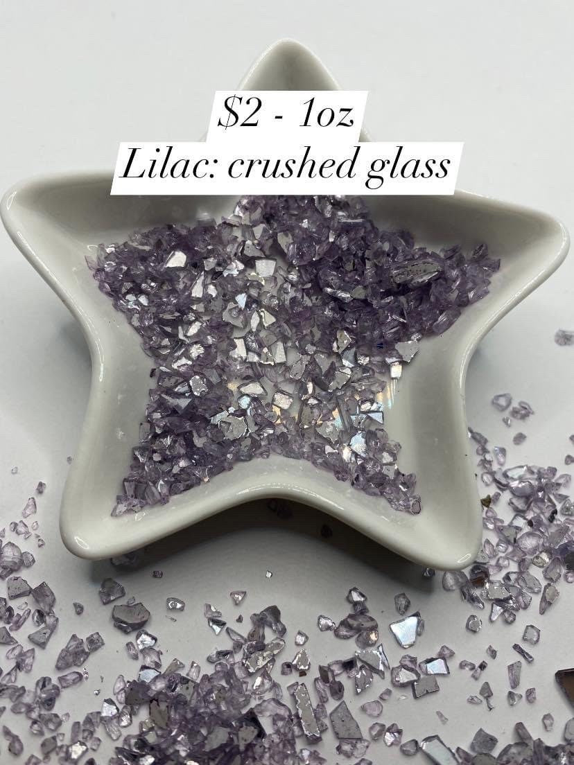Lilac glass chips, resin fillers, candle making supplies 1oz by weight, colored crushed glass crafting