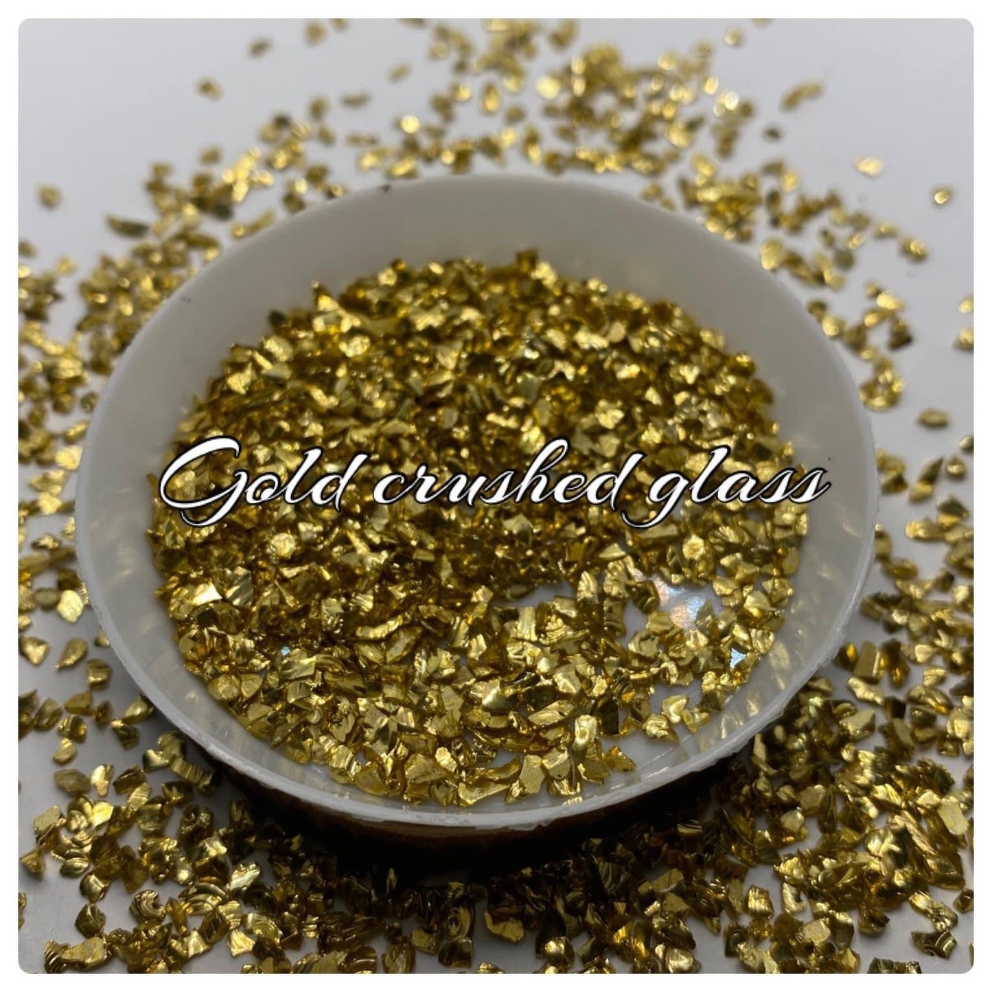 Gold glass chips, resin fillers, candle making supplies 1oz by weight, colored crushed glass crafting