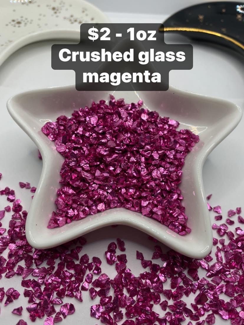 Magenta glass chips, resin fillers, candle making supplies 1oz by weight, colored crushed glass crafting