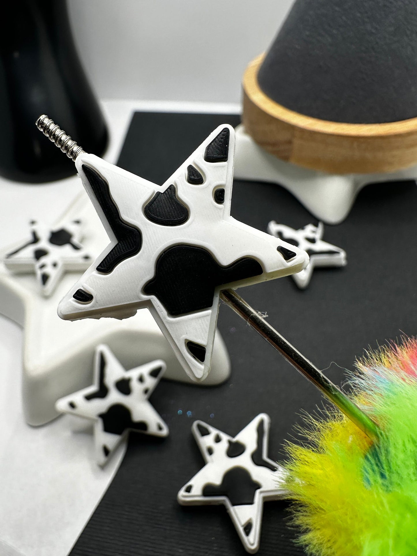 Cow print star bead for pens, crafting beads, supplies, focal, silicone supply bead, silicone focal for beadable items, beadable supplies