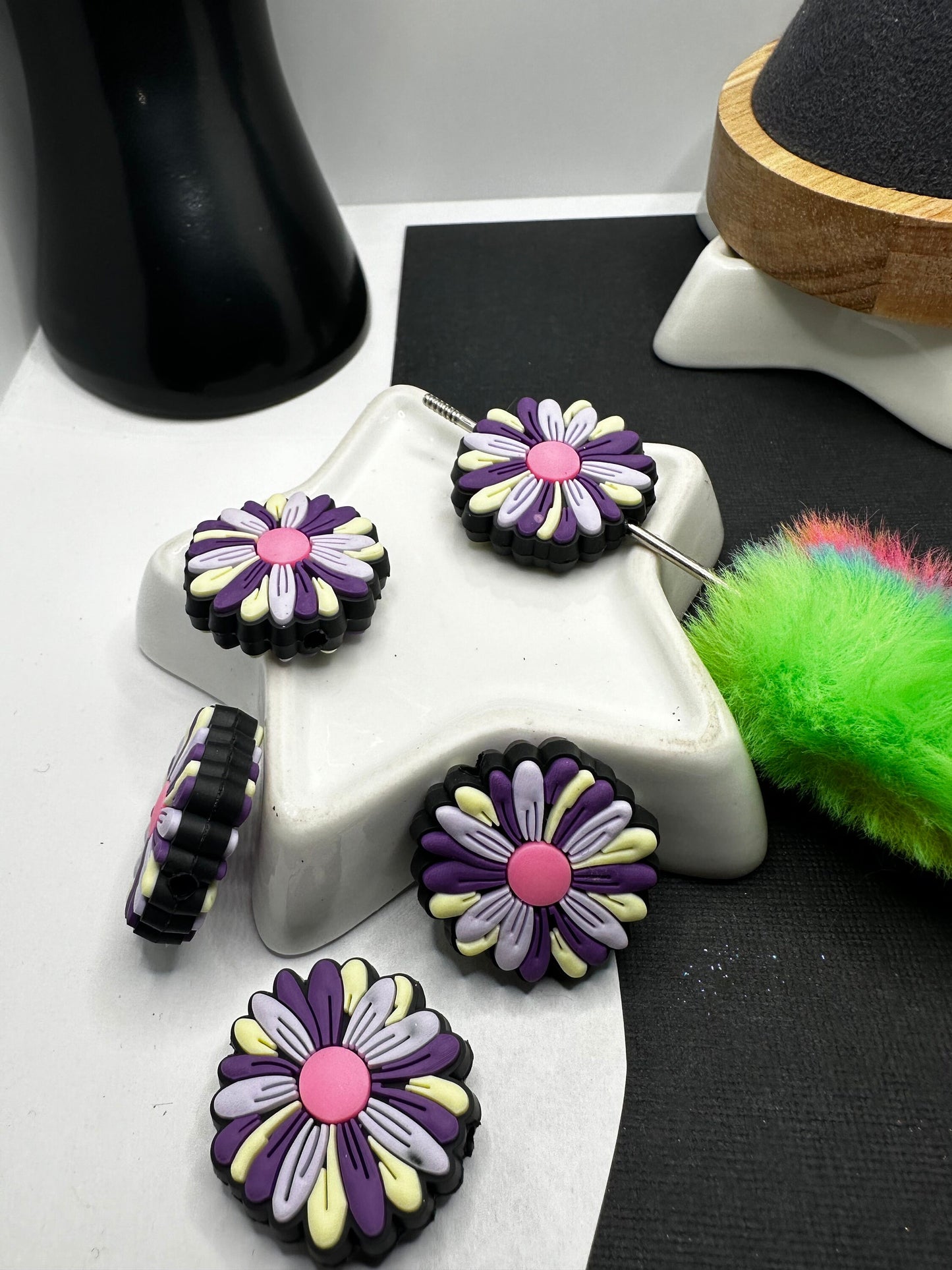 Flower bead for pens, crafting beads, supplies, focal, silicone supply bead, silicone focal for beadable items, beadable supplies