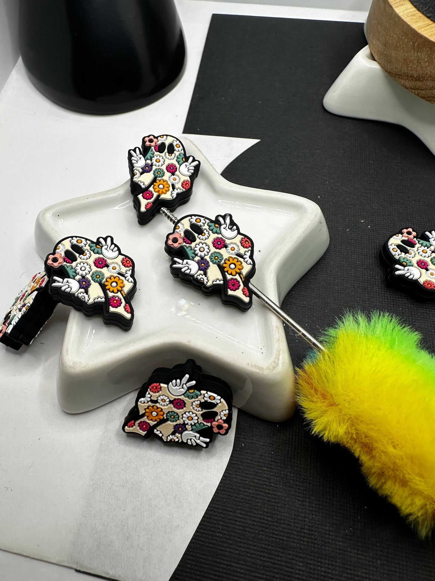 Floral Ghost silicone bead for pens, crafting beads, supplies, focal, silicone supply bead, silicone focal for beadable items, beadable