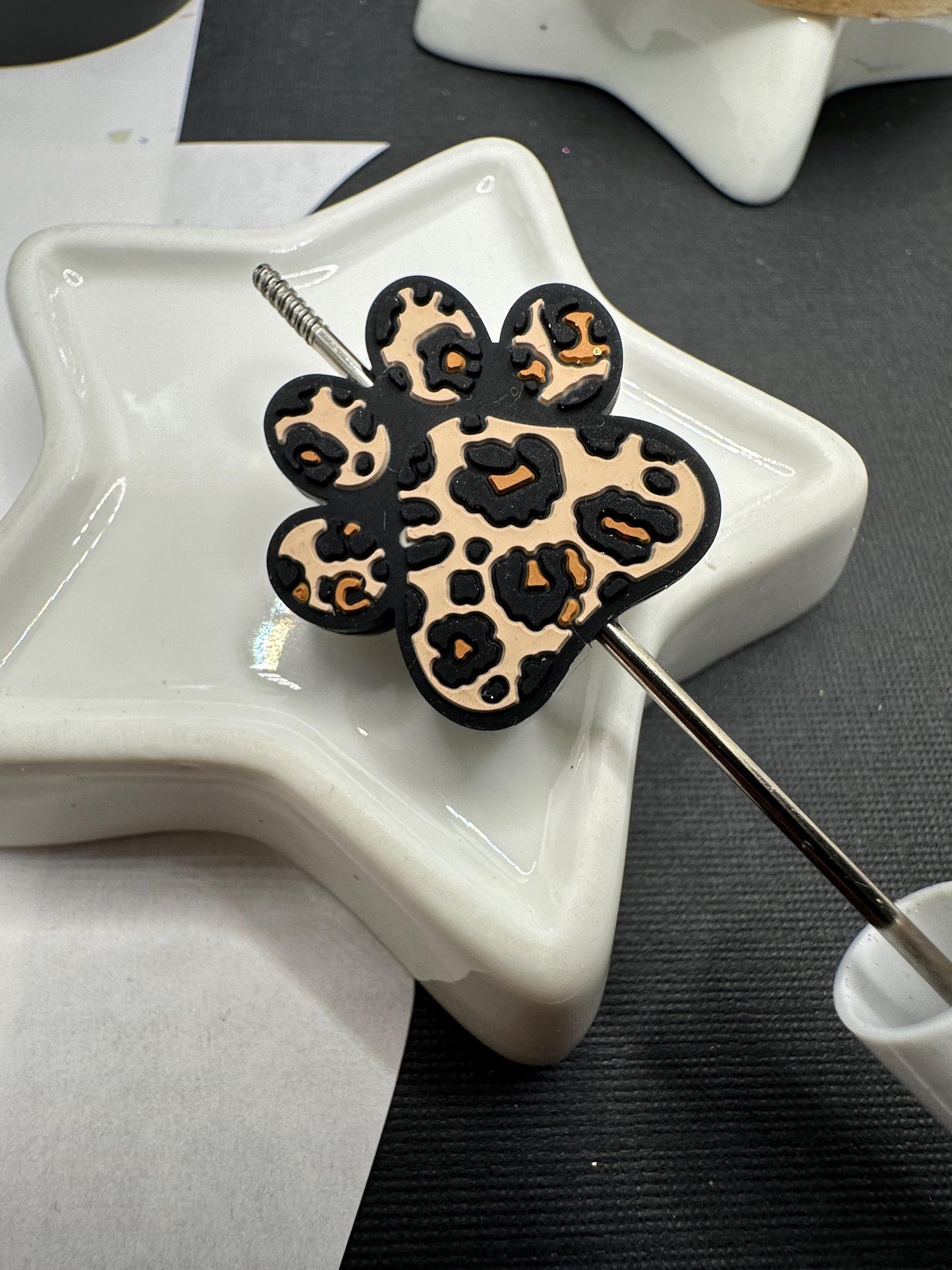 Cheetah print bead for pens, crafting beads, supplies, focal, silicone supply bead, silicone focal for beadable items, beadable supplie 1pc