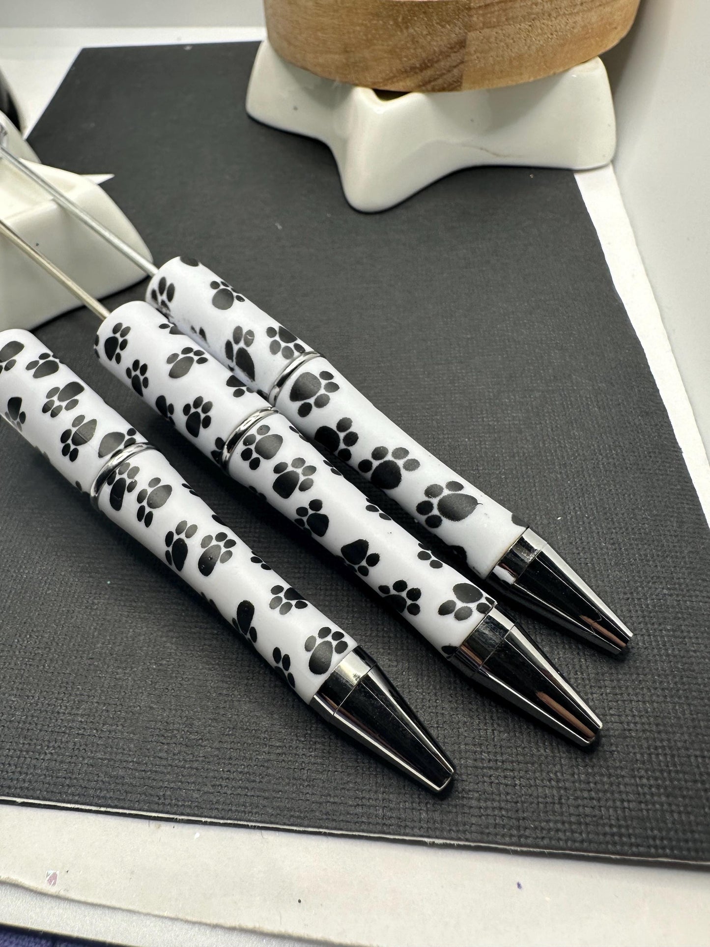 Paw print pen blanks, Beadable pen blank, black ink, pen for silicone beads, for acrylic beads, pens for crafting, beadable blanks supplies