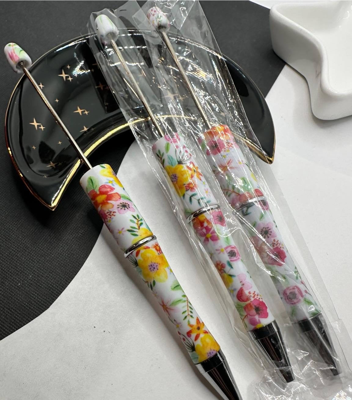 Tropical Floral, Beadable pen blank, black ink, pen for silicone beads, for acrylic beads, pens for crafting, beadable blanks supplies