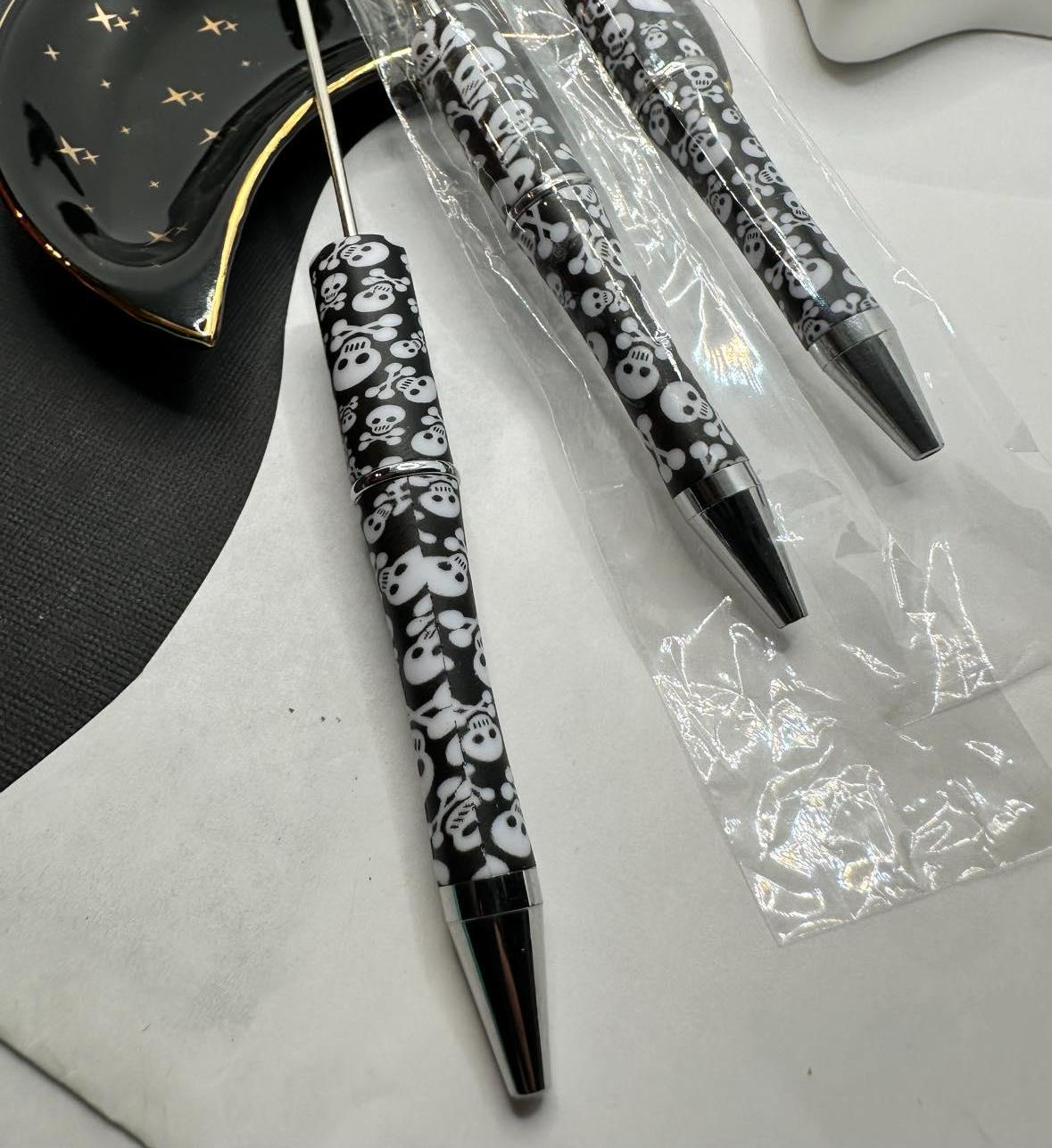 Skull Pen Blanks, Beadable pen blank, black ink, pen for silicone beads, for acrylic beads, pens for crafting, beadable blanks supplies