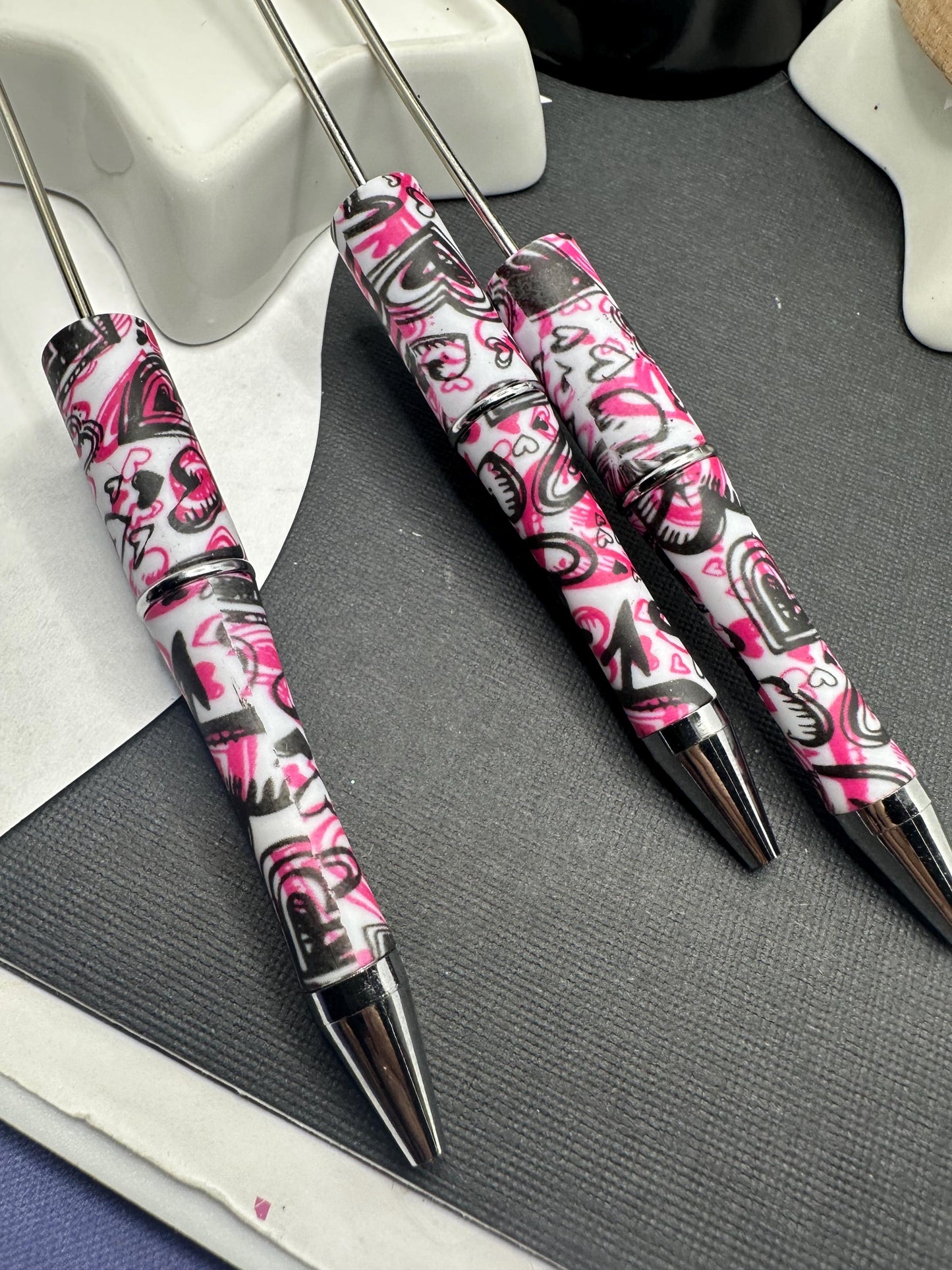 Love Graphics, Beadable pen blank, black ink, pen for silicone beads, for acrylic beads, pens for crafting, beadable blanks supplies