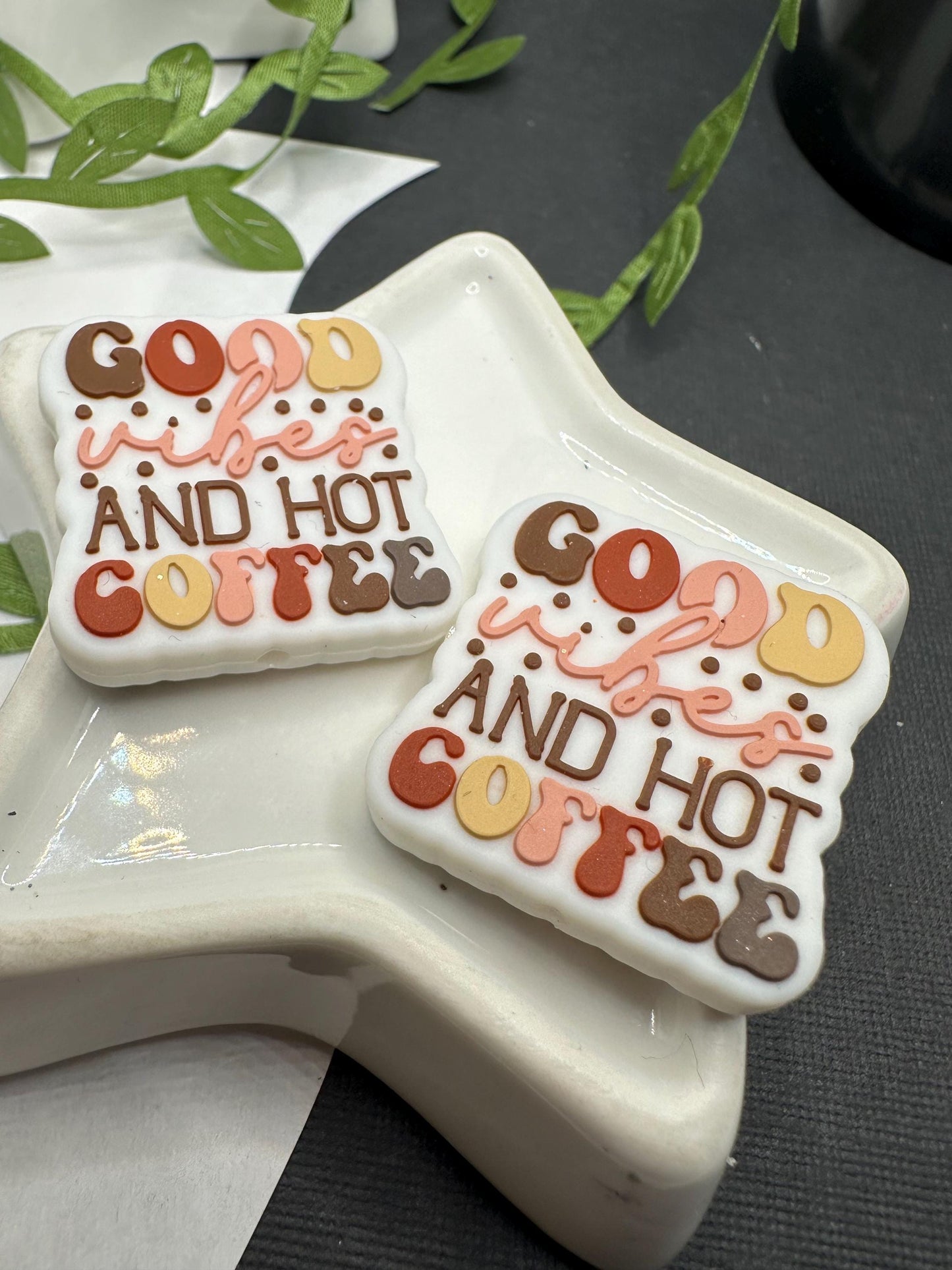 Good vibes and coffee Silicone focal bead, silicone bead, silicone bead for pens, crafting beads, supplies, focal, silicone supply bead