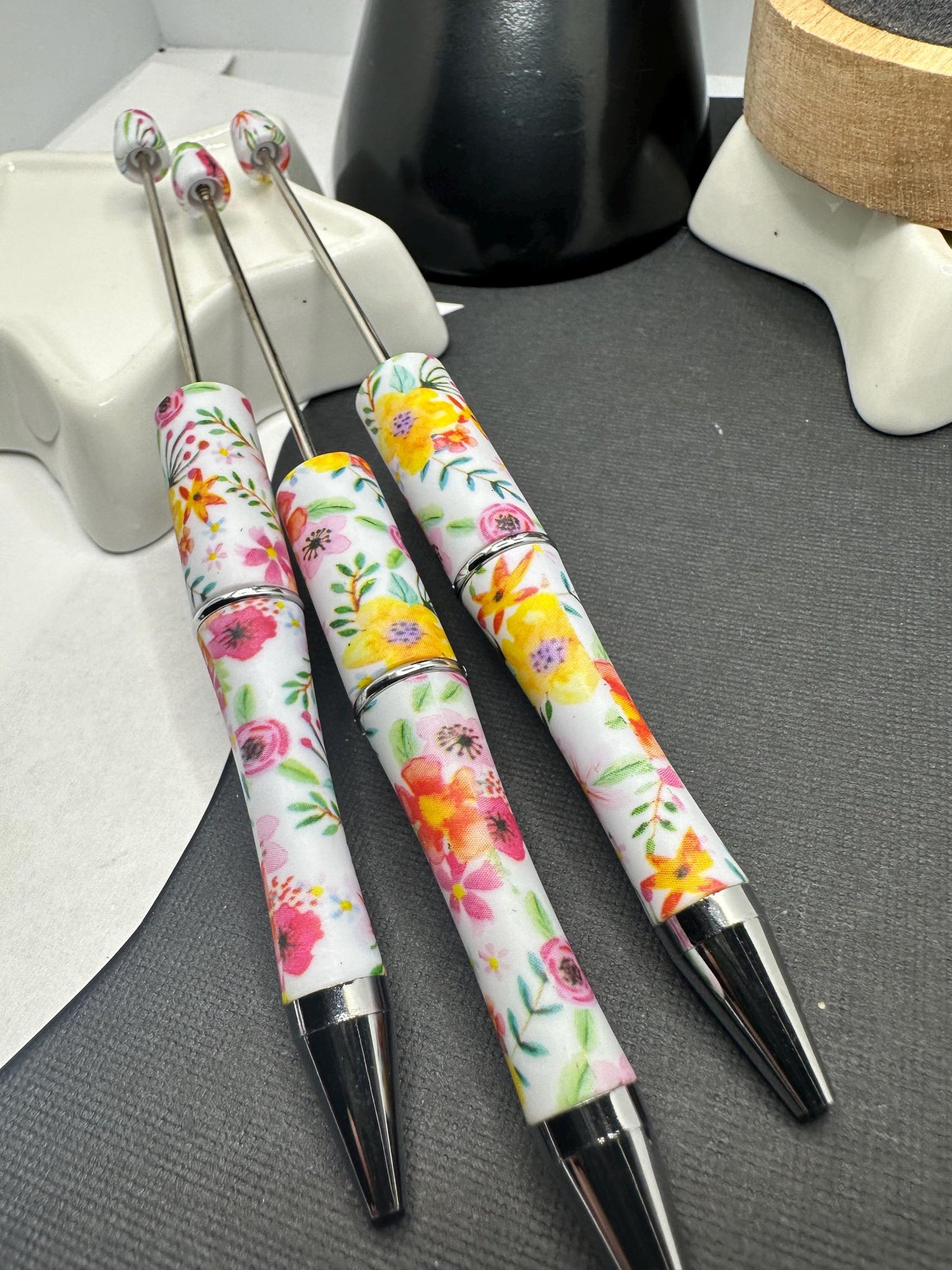 Tropical Floral, Beadable pen blank, black ink, pen for silicone beads, for acrylic beads, pens for crafting, beadable blanks supplies