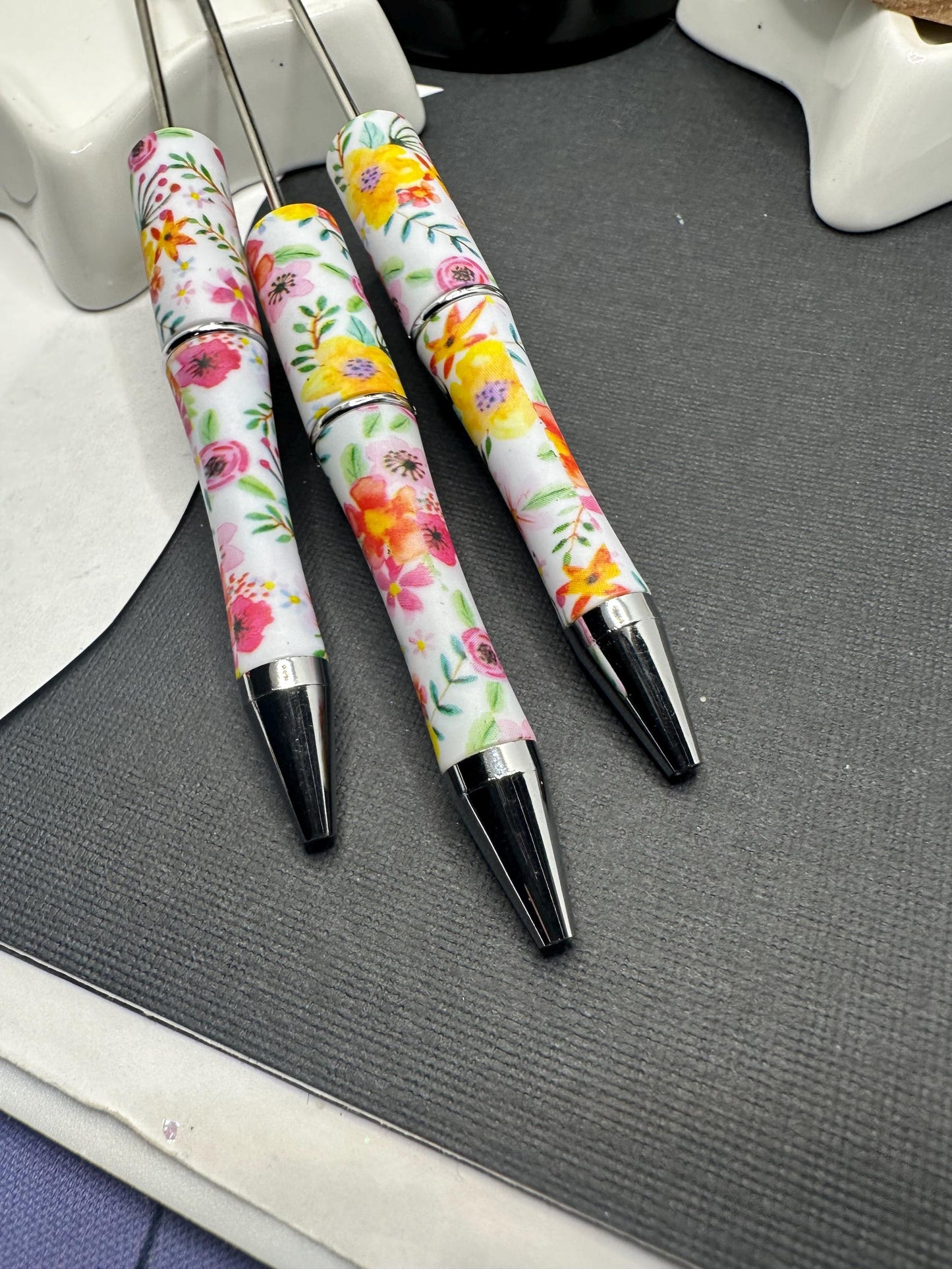 Tropical Floral, Beadable pen blank, black ink, pen for silicone beads, for acrylic beads, pens for crafting, beadable blanks supplies