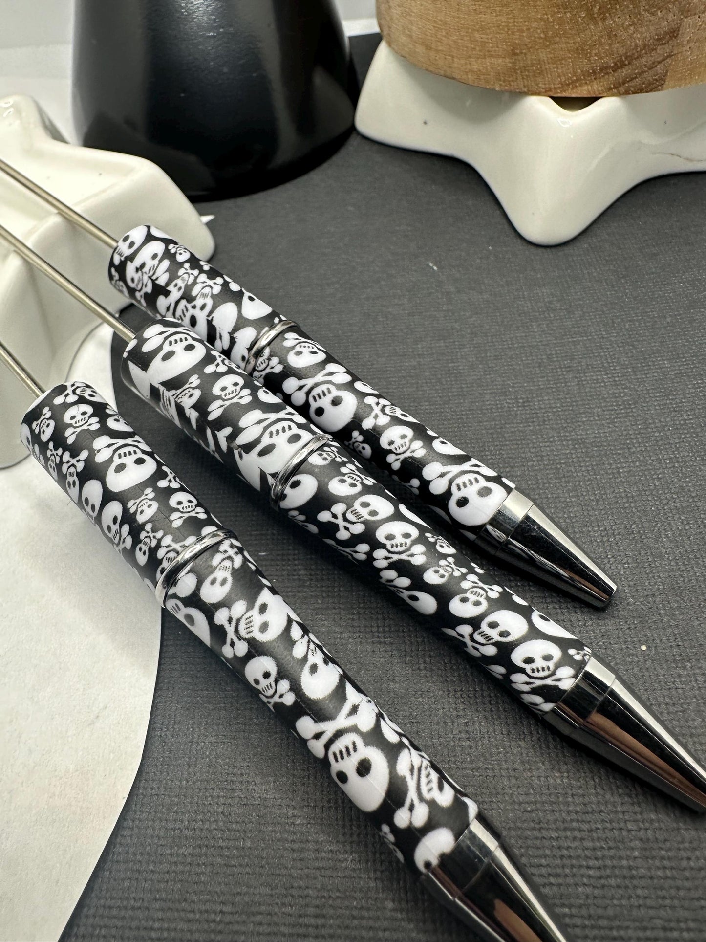 Skull Pen Blanks, Beadable pen blank, black ink, pen for silicone beads, for acrylic beads, pens for crafting, beadable blanks supplies