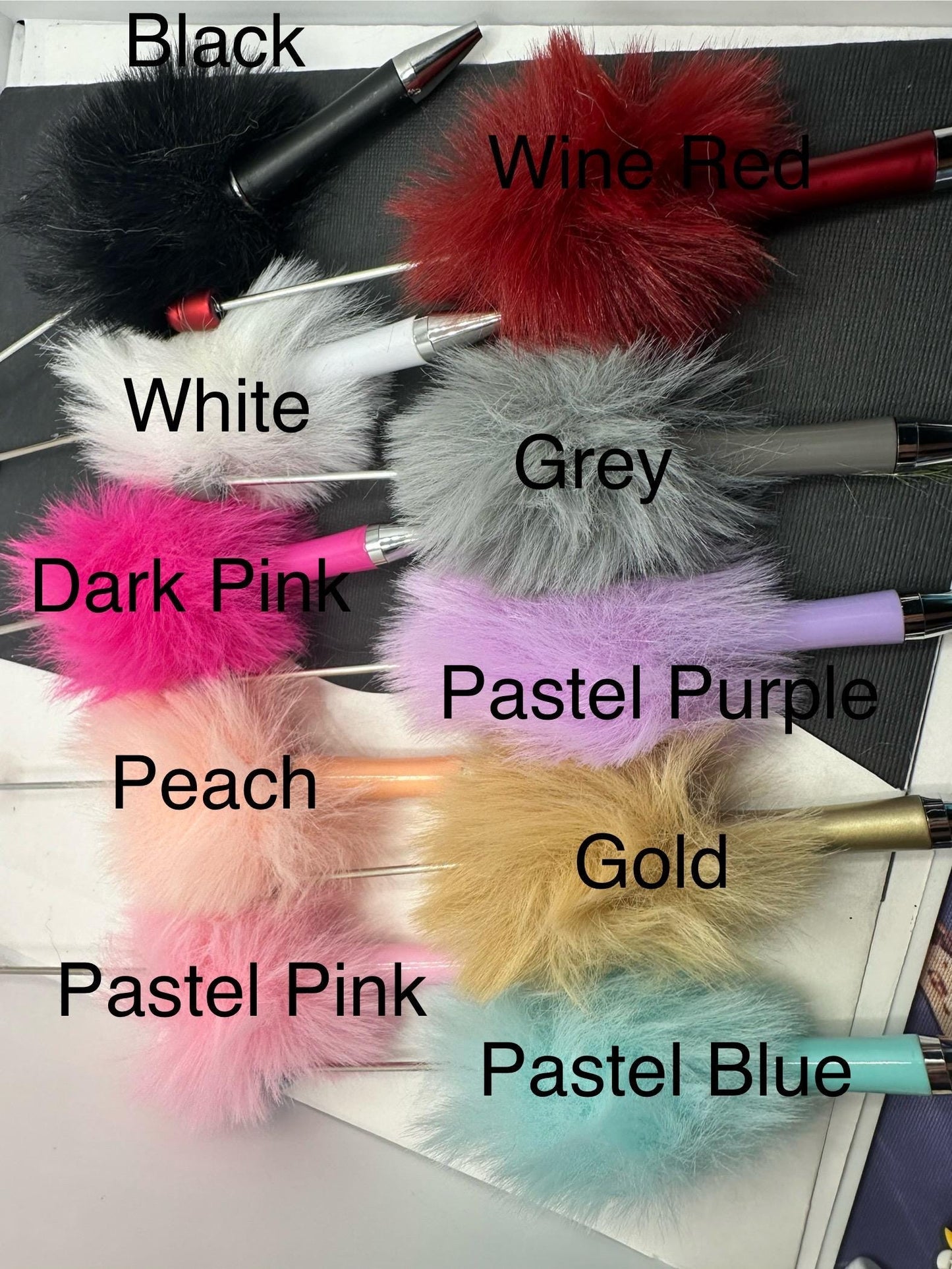 Faux Fur Fluff Pens, Beadable pen blank, black ink, pen for silicone beads, for acrylic beads, pens for crafting, beadable blanks supplies