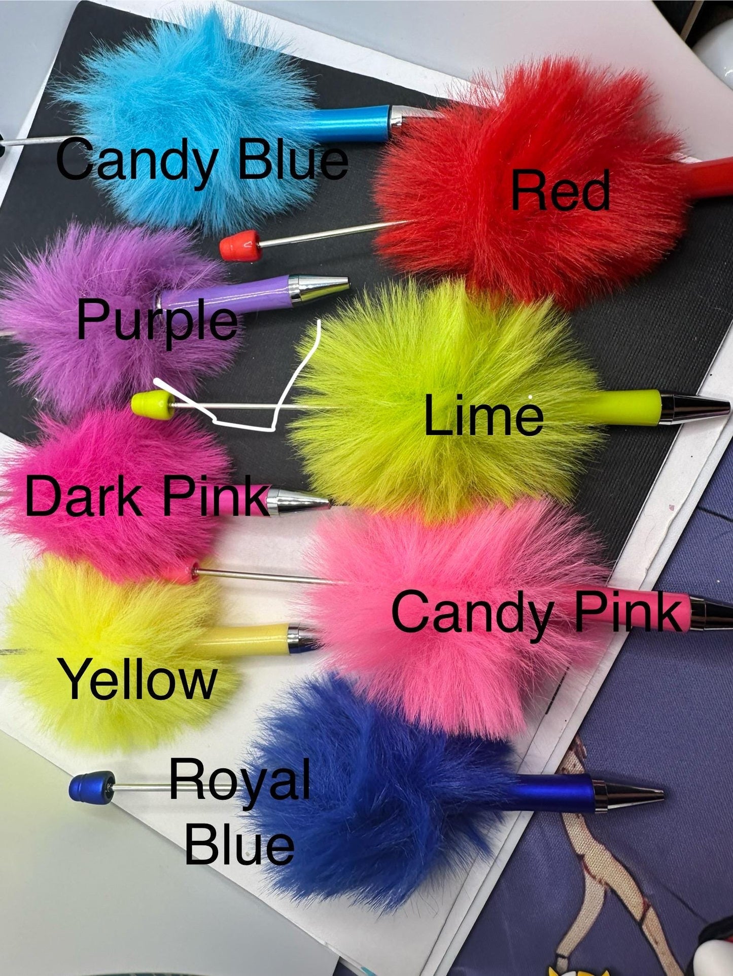 Faux Fur Fluff Pens, Beadable pen blank, black ink, pen for silicone beads, for acrylic beads, pens for crafting, beadable blanks supplies