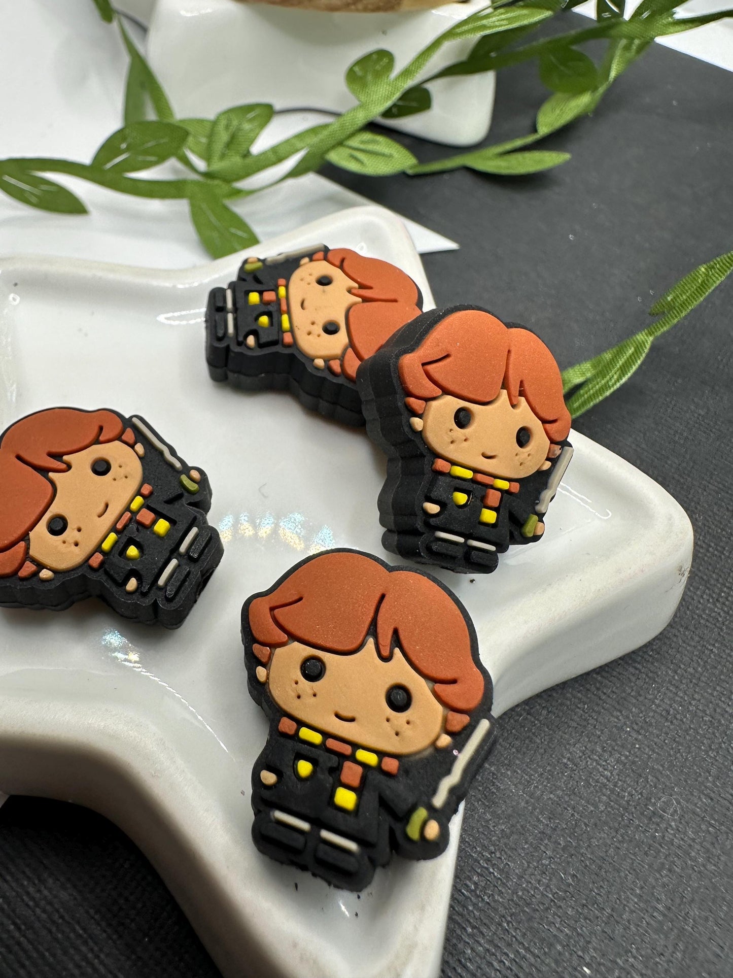 Silicone focal bead, wizard boy red hair bead, cute bead for pens, bead for beadable items, wizard character bead double sided bead 22mm