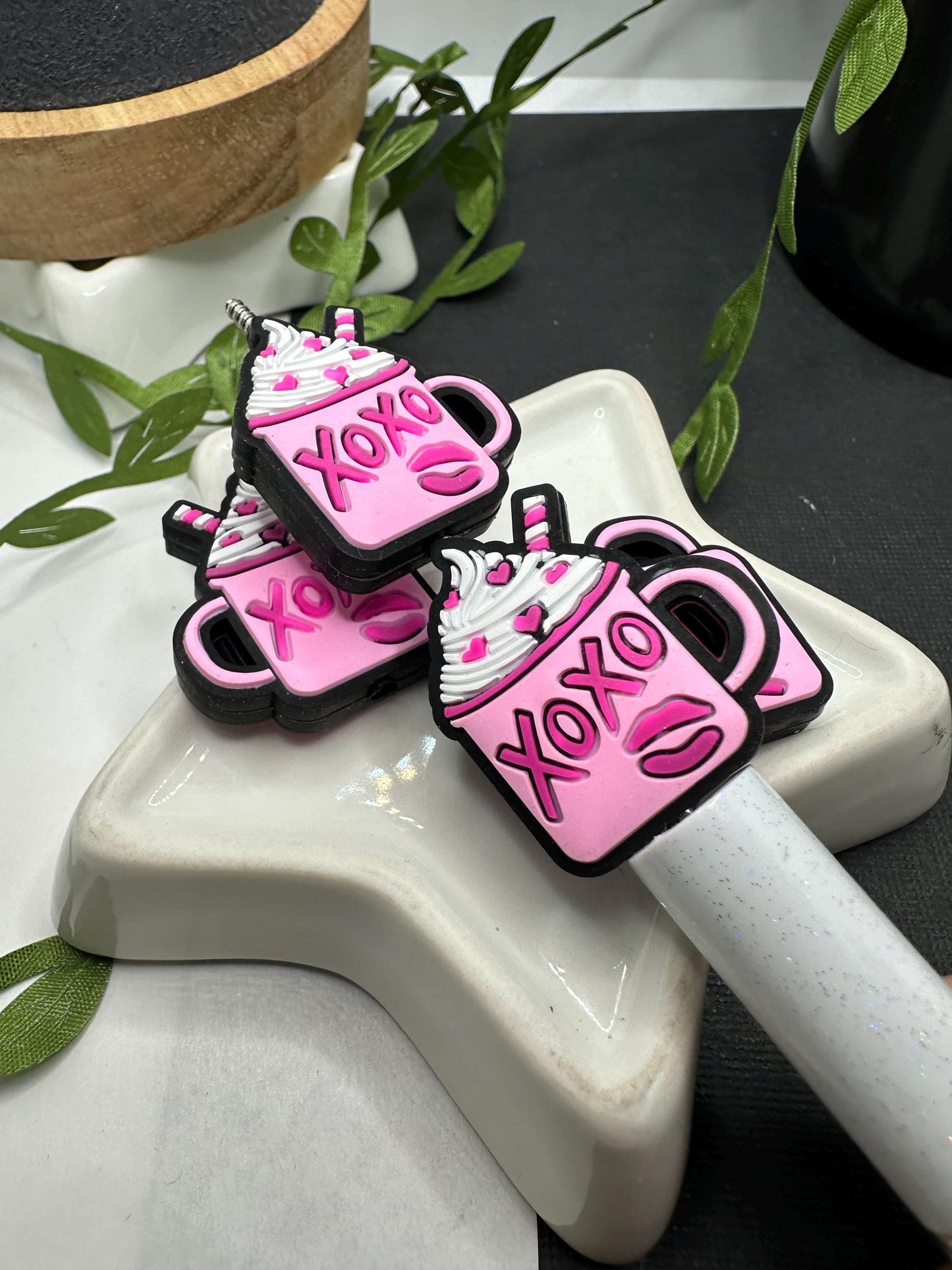 Silicone focal bead, cute love mug coco xoxo, vday bead, cocoa bead, seasonal bead, bead supplies, silicone beads, bead crafting 28mm