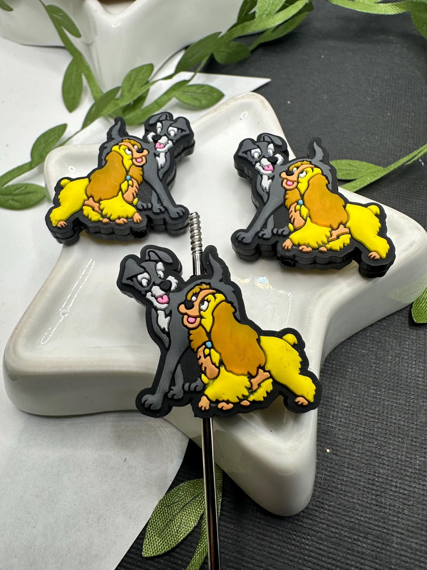 Dogs character bead, Silicone focal bead, cute bead for pens, bead for beadable items, bead double sided silicone bead 27.1mm