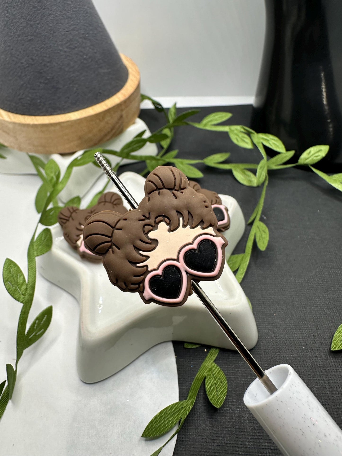 Girl Heart Shaped Glasses, Silicone focal bead, silicone bead, silicone bead for pens, crafting beads, supplies silicone supply bead 27.5mm