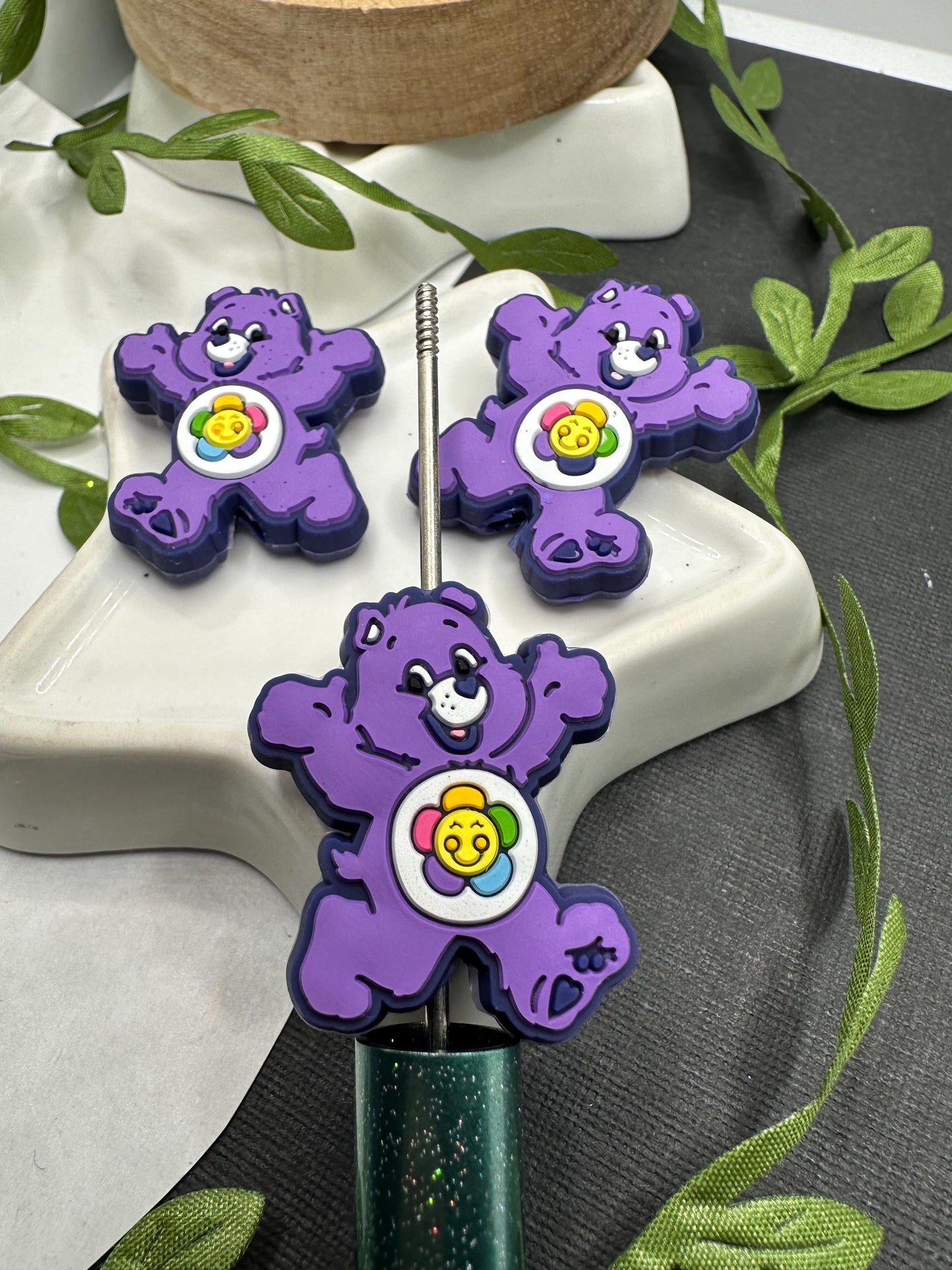 Care Bear harmony Silicone focal bead, silicone bead, silicone bead for pen, crafting beads, supplies, focal, silicone supply bead 34mm