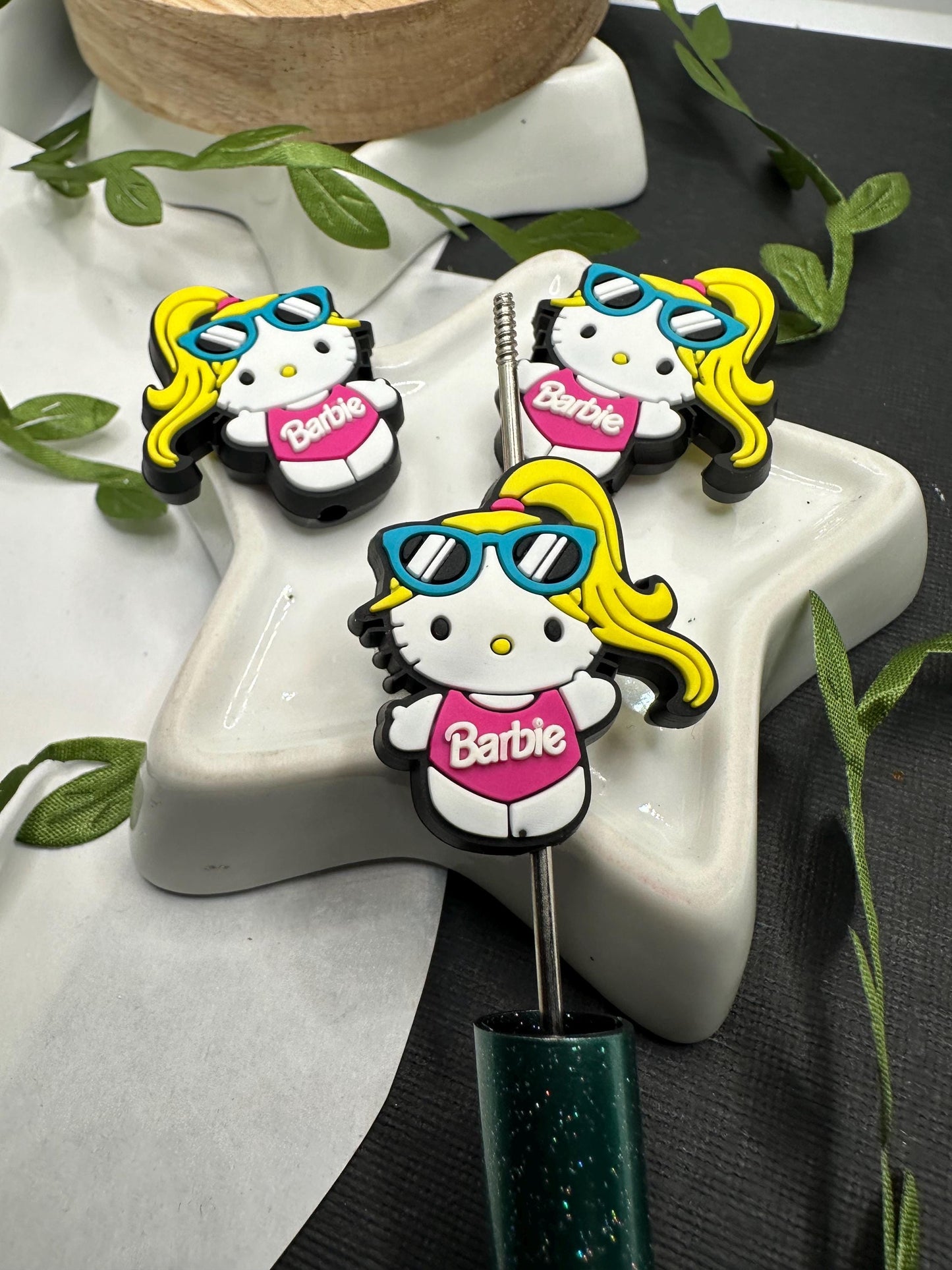 Kitty summer beach HK Silicone focal bead, silicone bead, silicone bead for pen, crafting beads, supplies, focal, silicone supply bead 34mm
