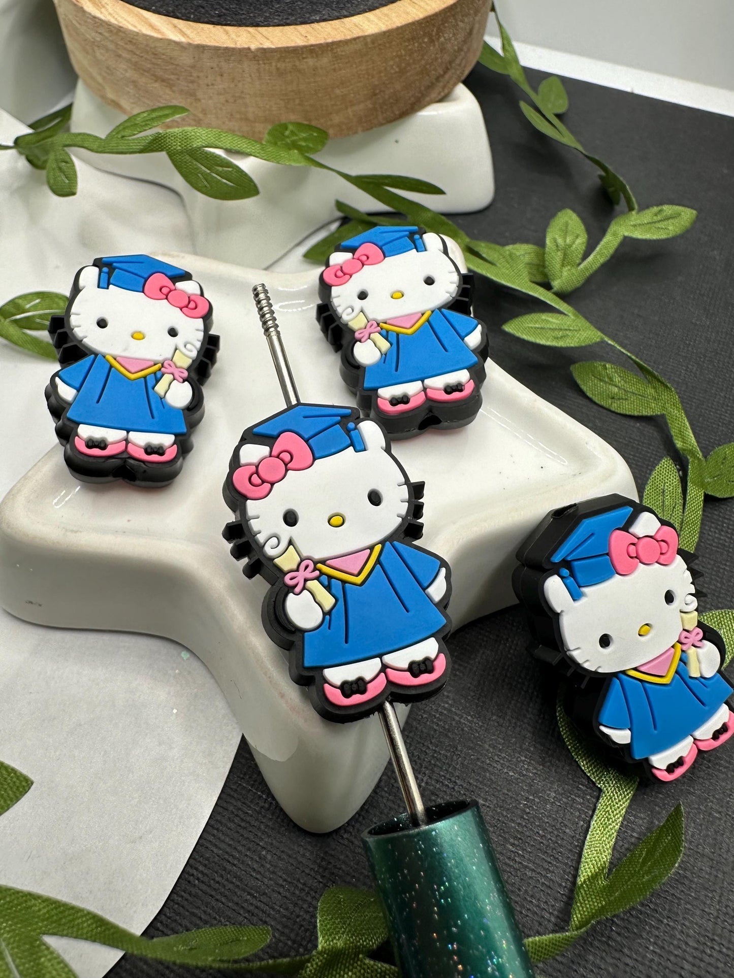 Kitty graduate HK Silicone focal bead, silicone bead, silicone bead for pen, crafting beads, supplies, focal, silicone supply bead 34mm