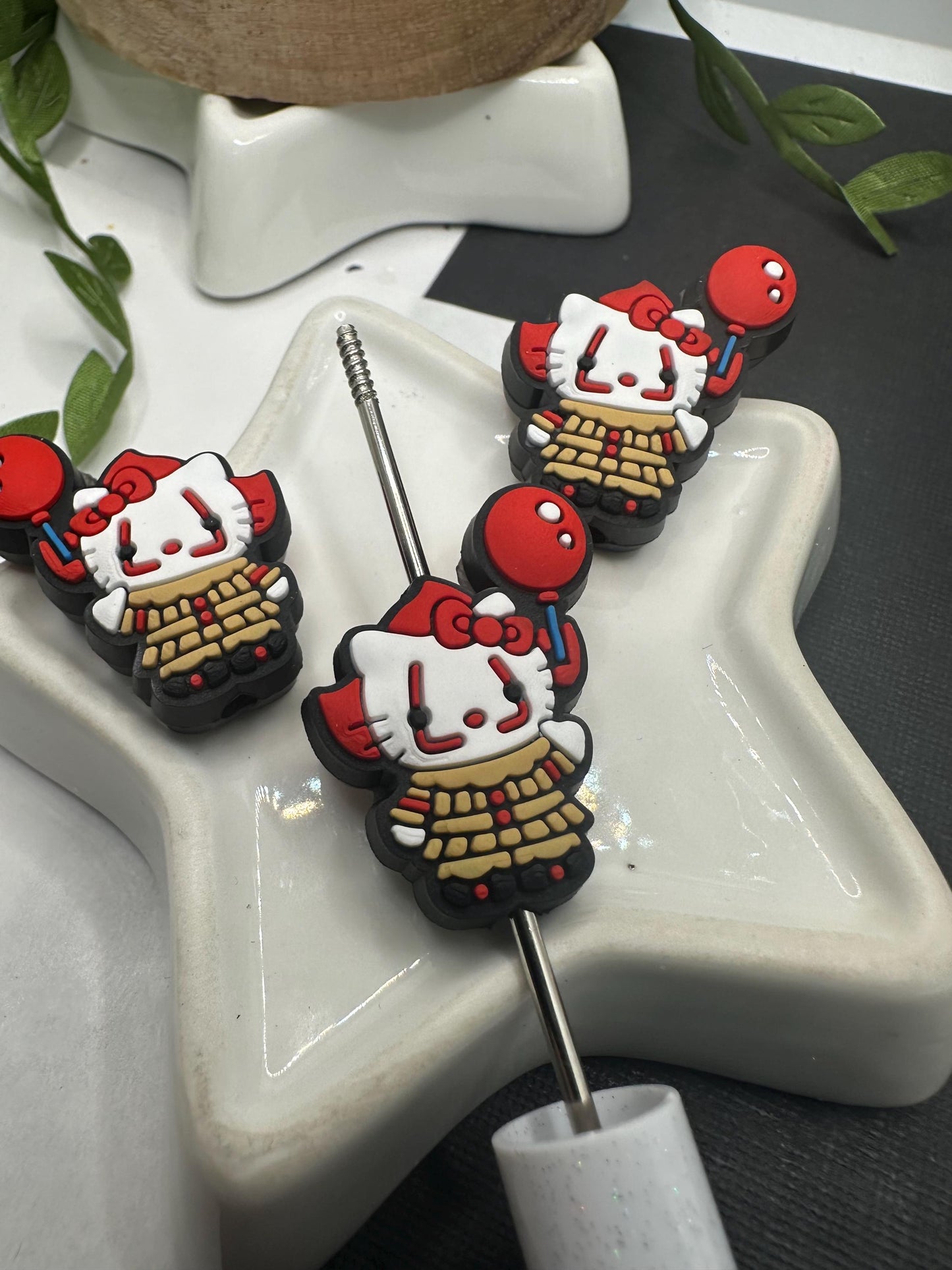 Horror clown kitty hk, Silicone focal bead, cute bead for pens, bead for beadable items, bead double sided silicone bead 30mm