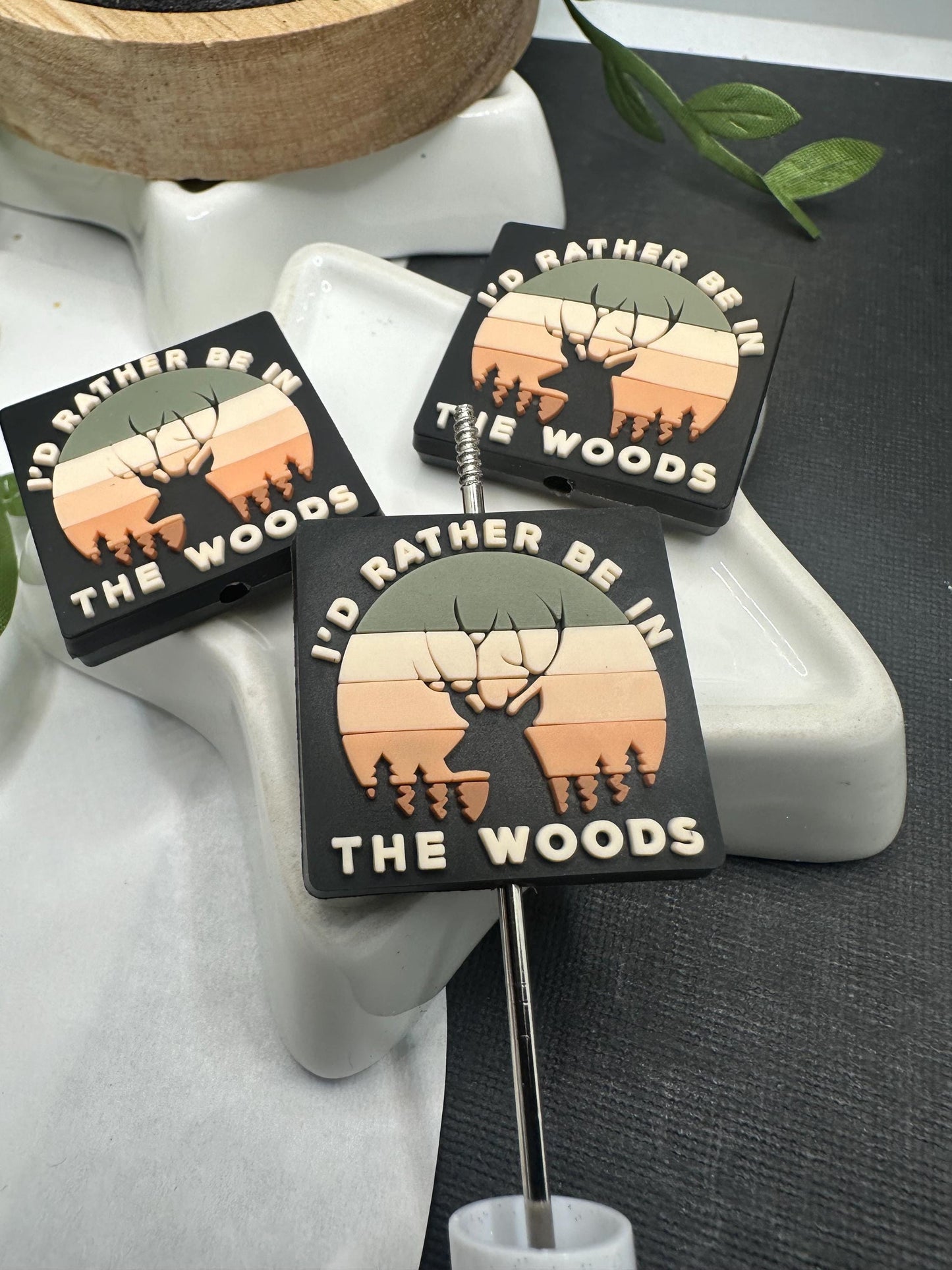 hunting in the woods, Silicone focal bead, cute bead for pens, bead for beadable items, bead double sided silicone bead 28.5mm