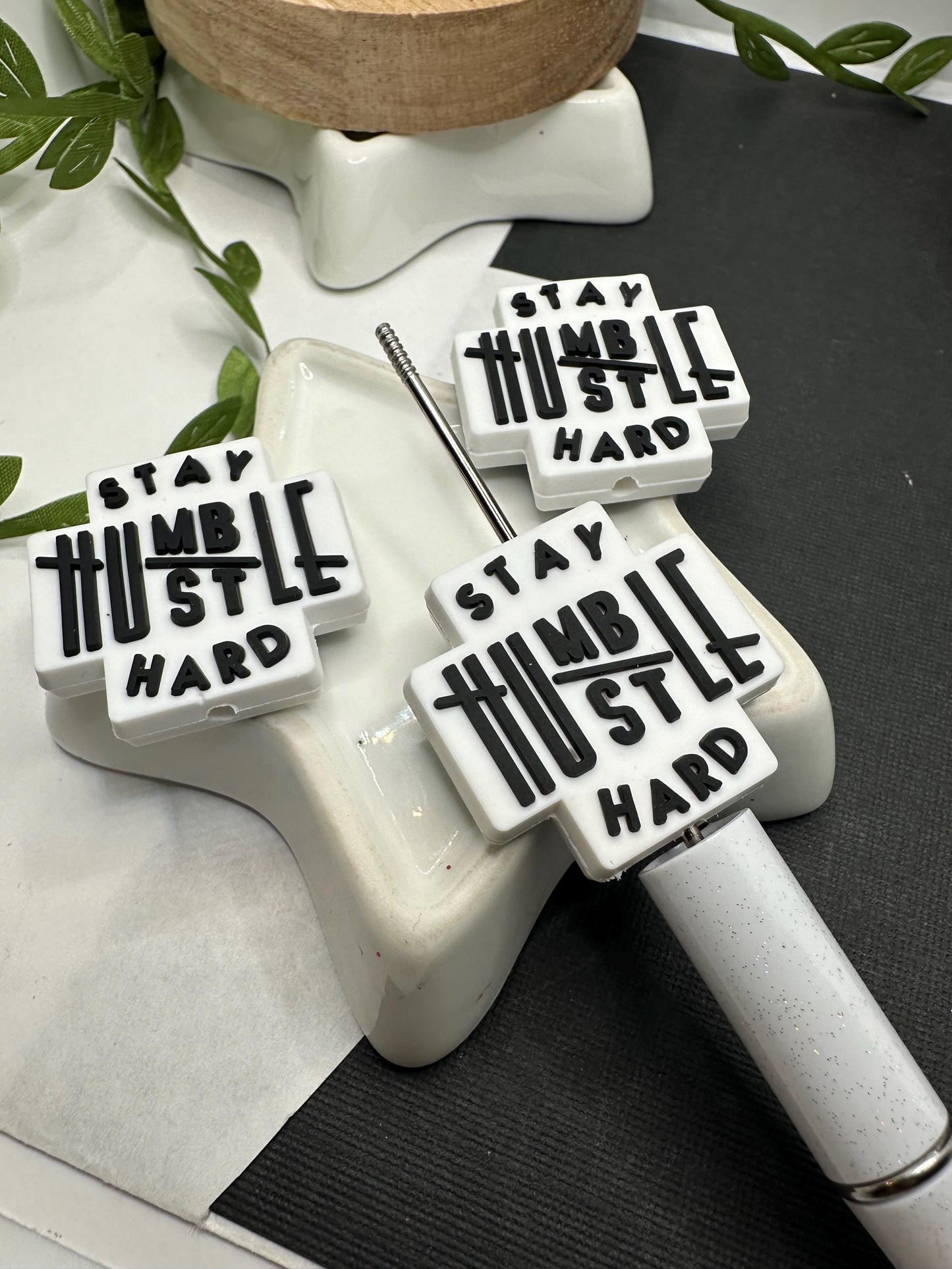 Hustle stay humble bead for pens, crafting beads, supplies, focal, silicone bead, focal for beadable items, beadable supplies 1pc 32mm