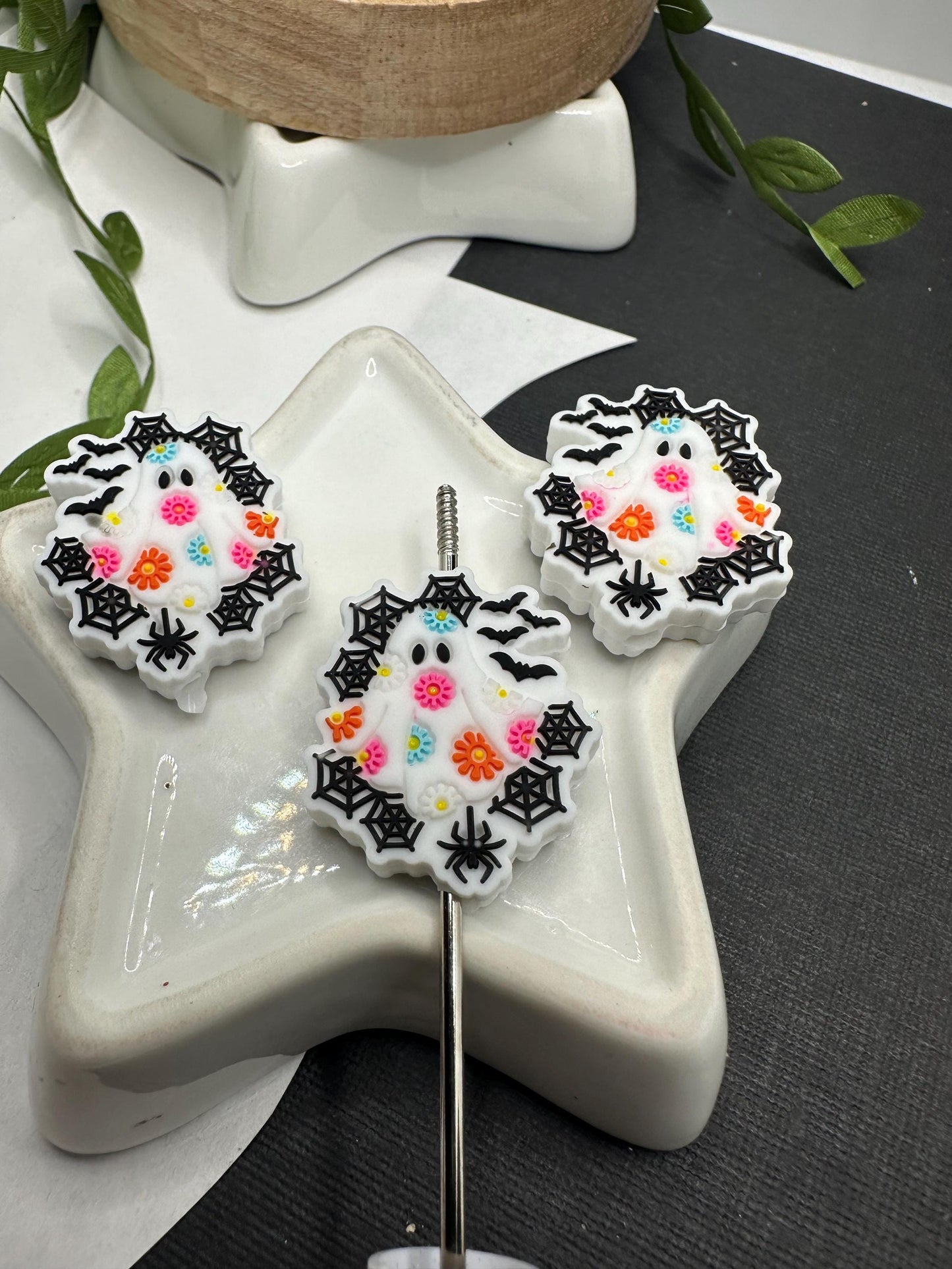 Ghost floral spider webs silicone bead for pens, crafting beads, supplies, silicone supply bead, silicone focal for beadable items, beadable