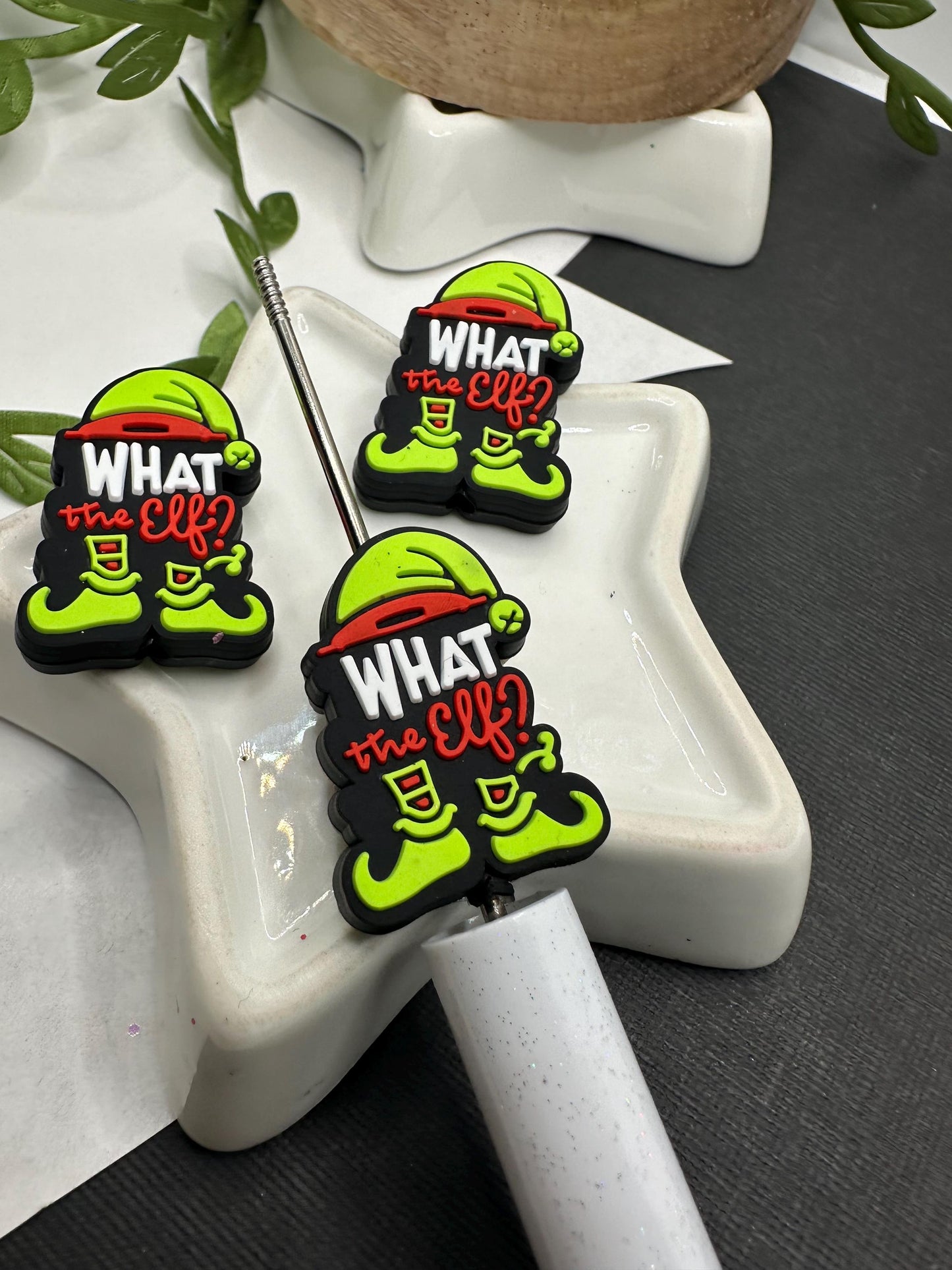 Elf xmas bead for pens, crafting beads, supplies, focal, silicone bead, silicone focal for beadable items, beadable supplies 1pc 29mm