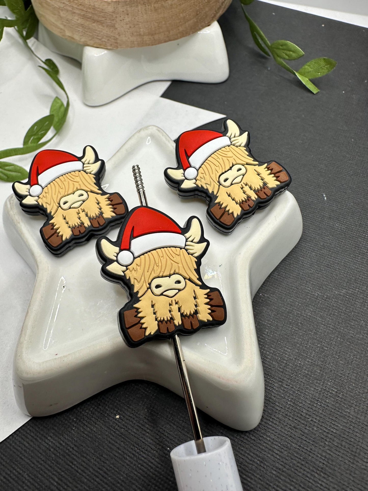 Silicone focal bead, Christmas cow bead, cute bead for pens, bead for beadable items, Heifer bead double sided cow bead silicone bead 29.5mm