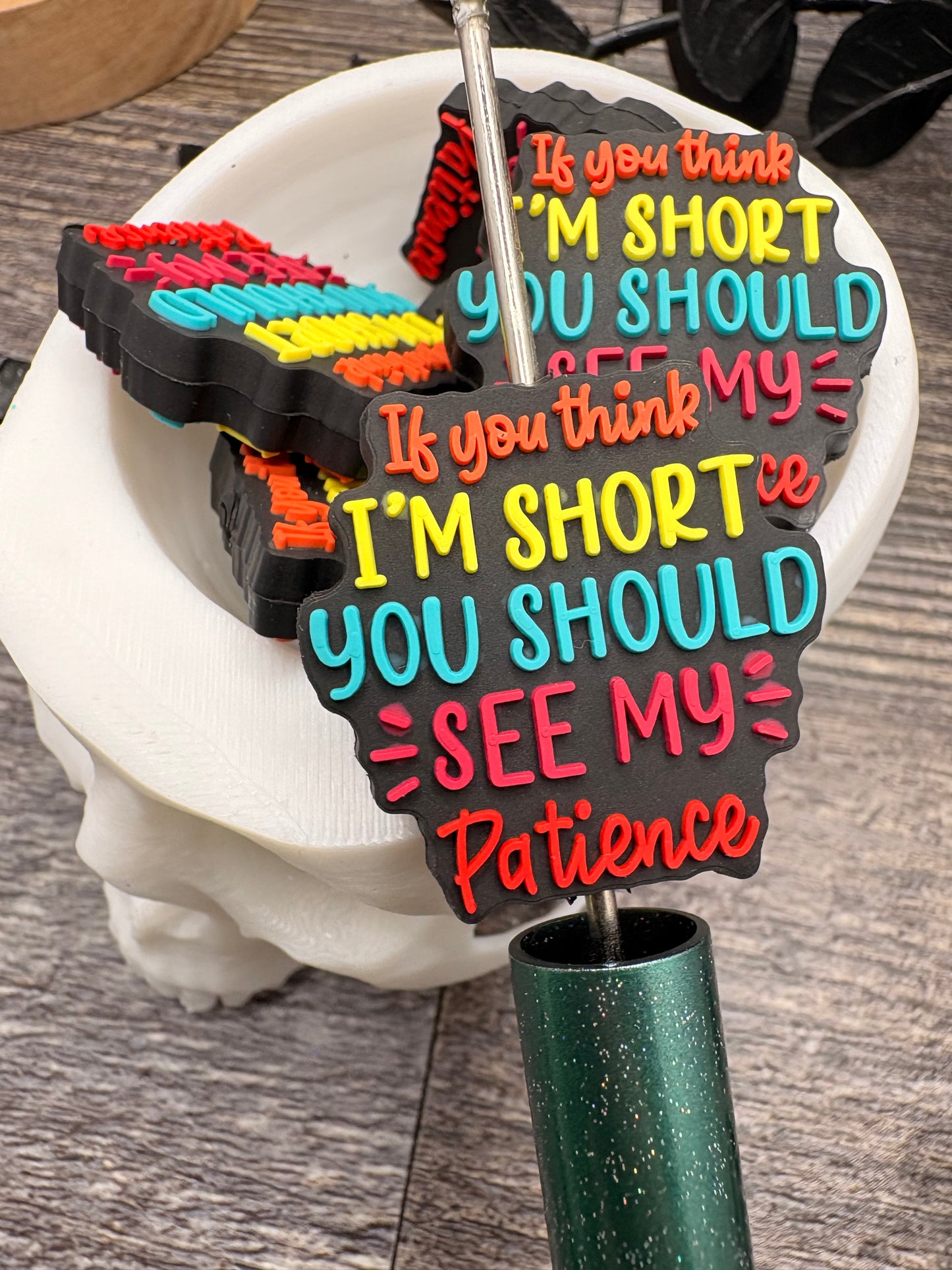Short patience adult humor bead, Silicone focal, silicone bead for pens, crafting beads, supply focal, 29.5mm, 1pc