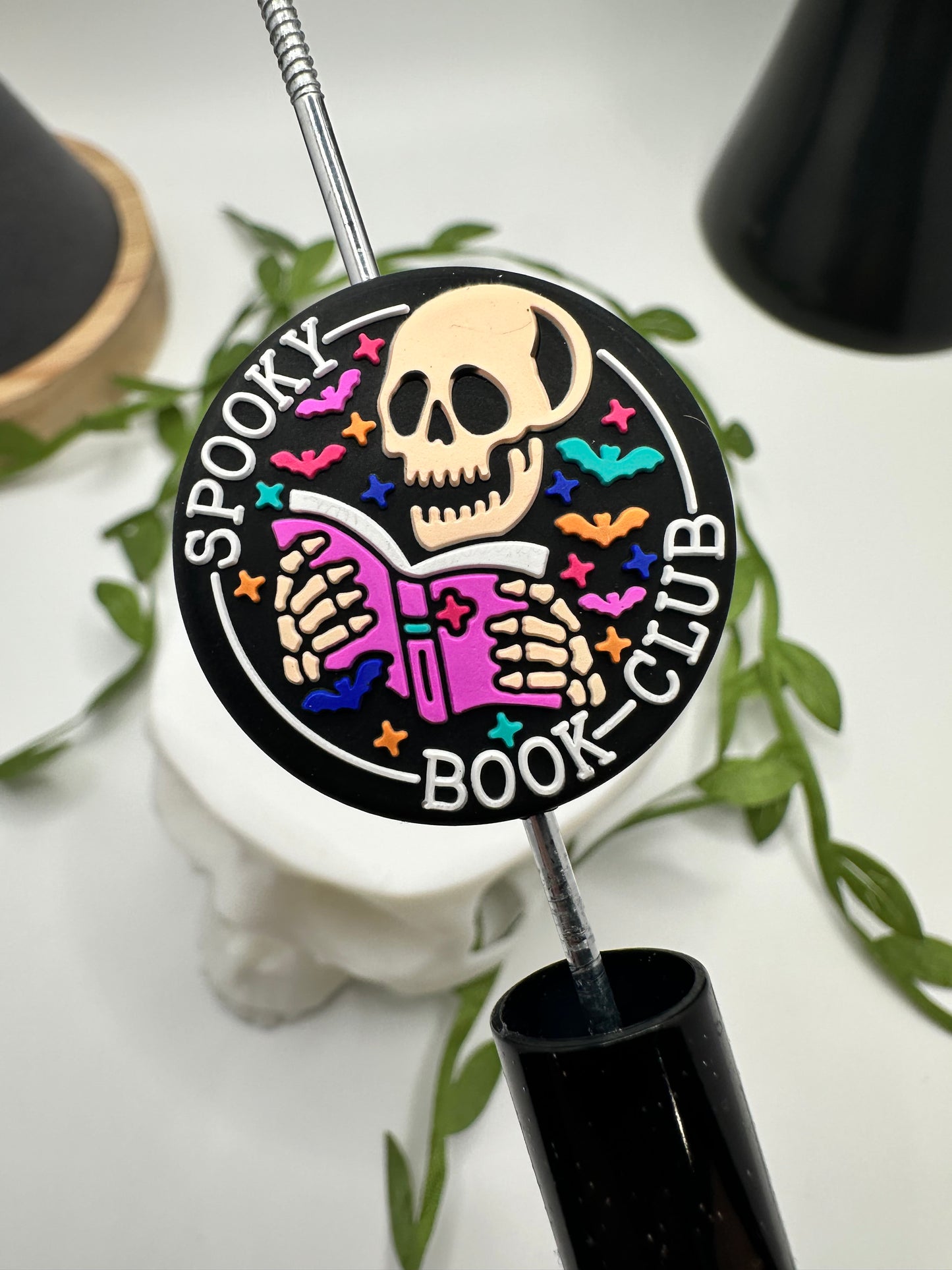 Spooky Book Club, bead for pens, crafting beads, supplies, focal, supply bead, silicone focal  beadable items,  1pc 30mm