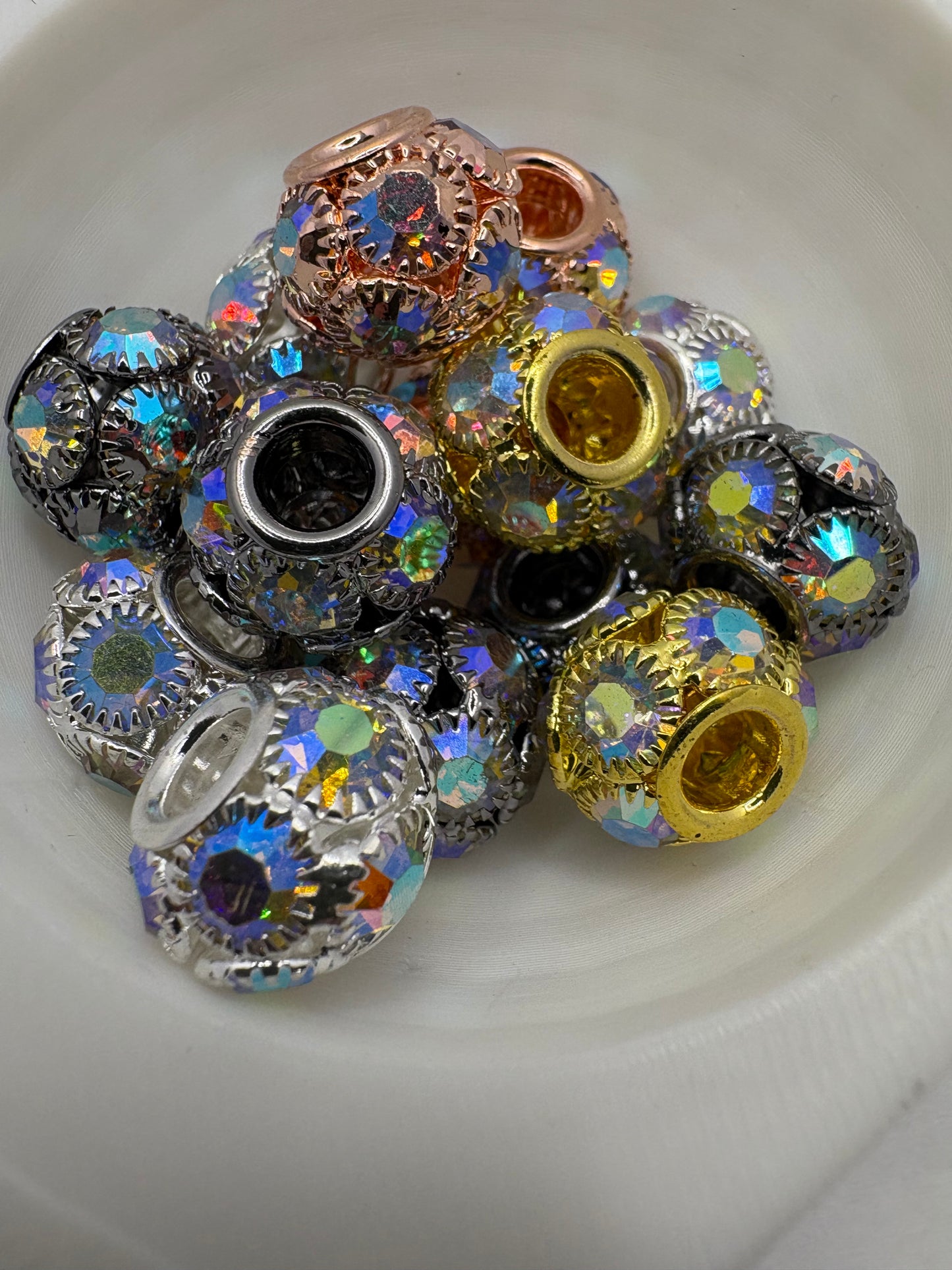 Jeweled mix Metal beads 11mm beads for pens, beading supplies, beading, 5pc