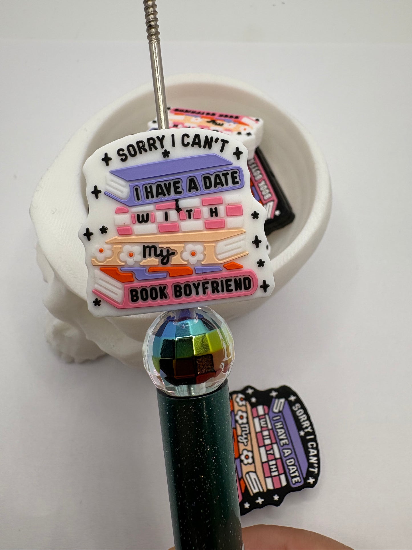 Funny Book humor, Silicone focal bead, cute bead for pens, double sided print 28mm, 1pc