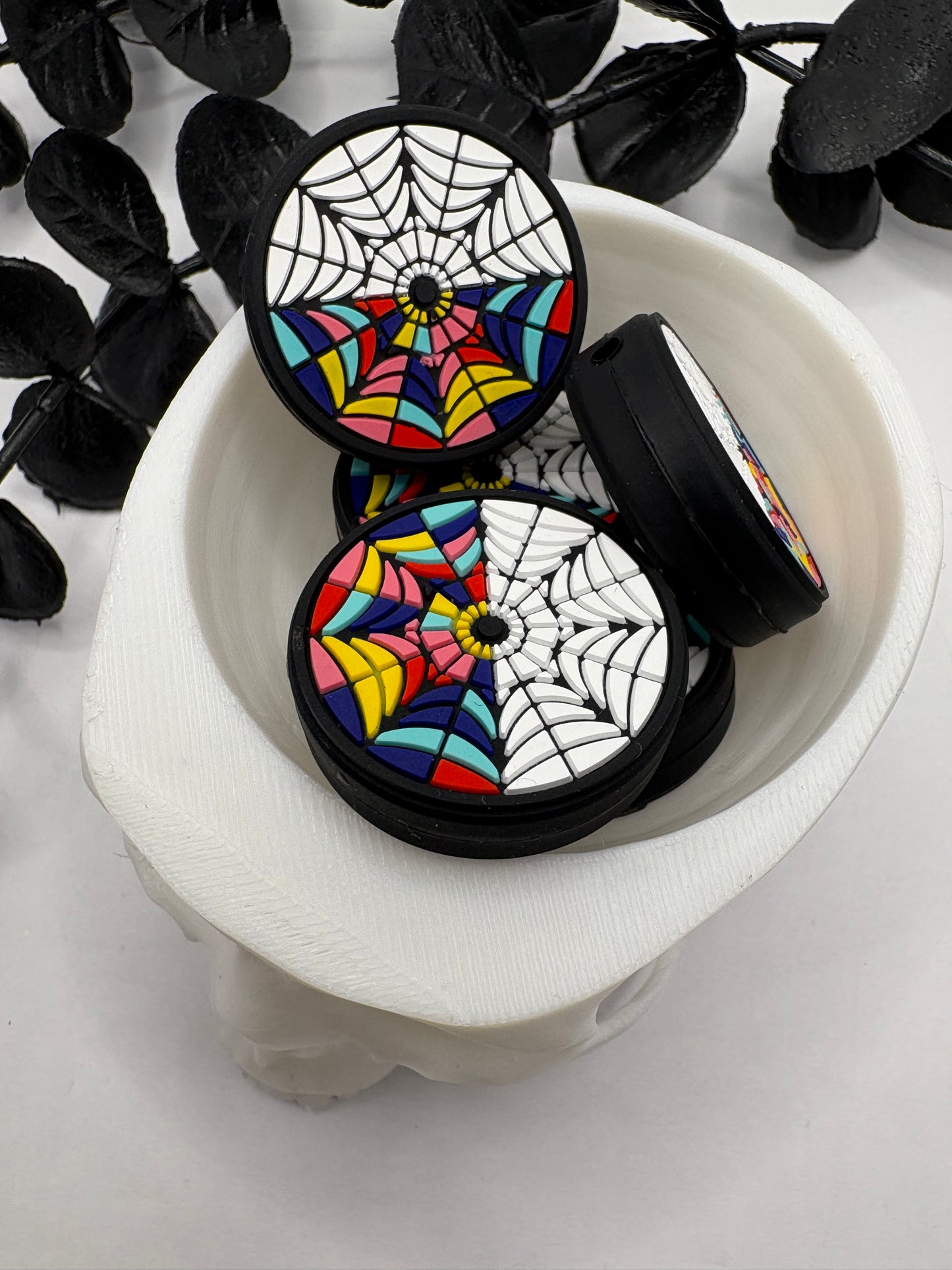Stained Glass web Bead, Silicone focal bead, cute bead for pens, double sided print 29mm, 1pc