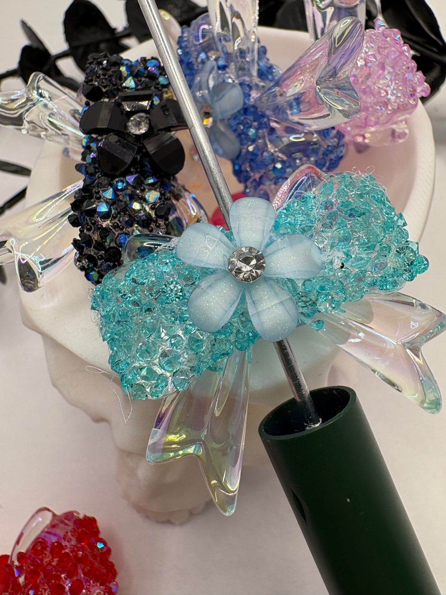 Acrylic Bows with rhinestone, flowers Beads, 32mm beads for pens, beading supplies, beading, 1pc