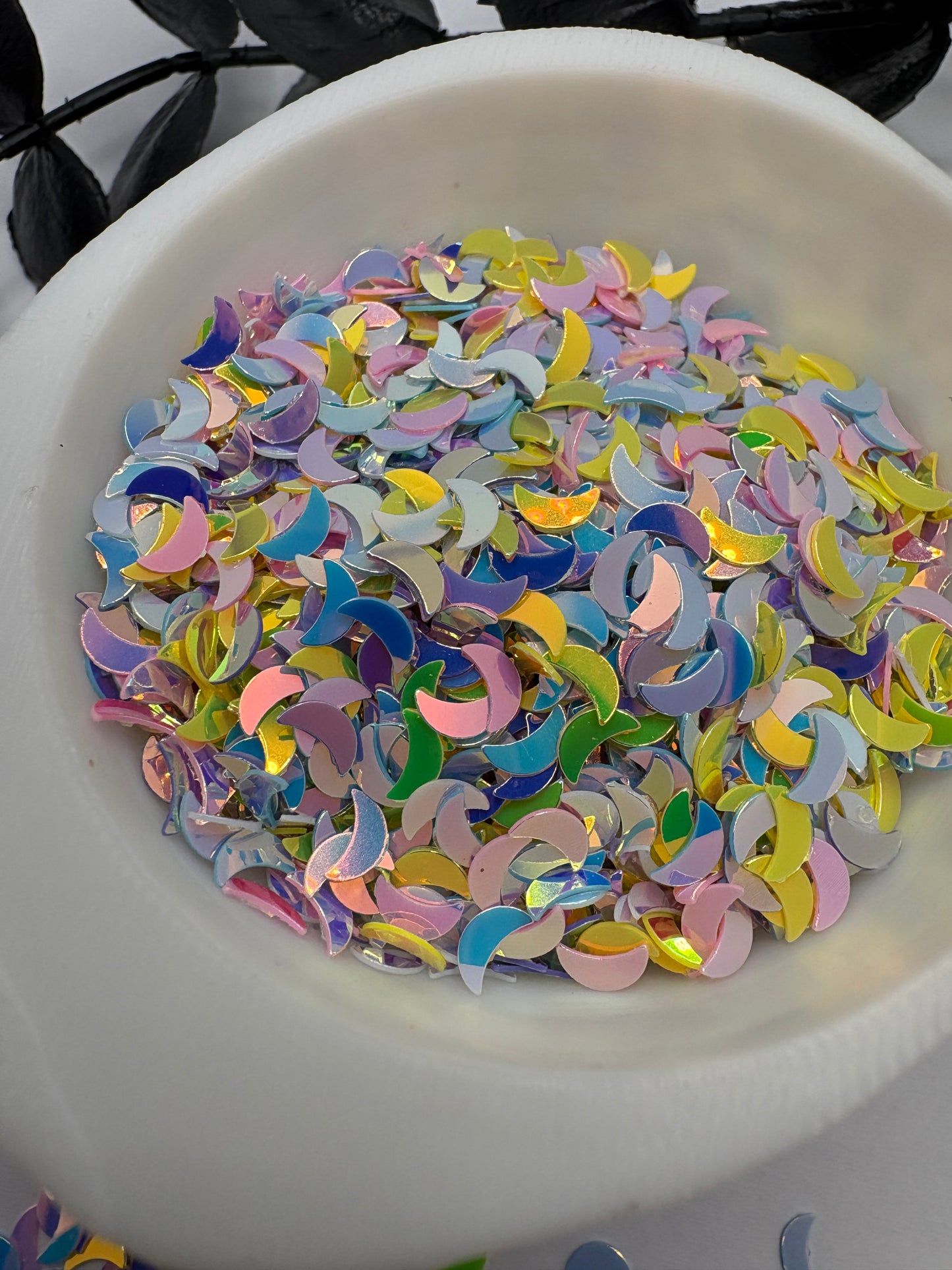 Holo multicolored moon sequins, celestial  sequins, resin fillers, crafting supplies, crescent moon filler holo nail accessories, .5oz wt.