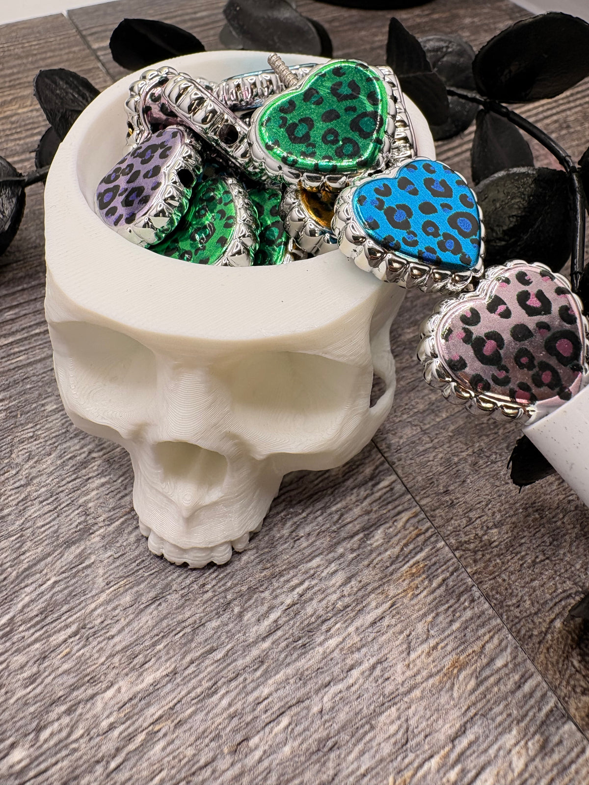 Leopard Heart beads, acrylic 19.5mm beads for pens, beading supplies, beading, mix colored hearts 5pc