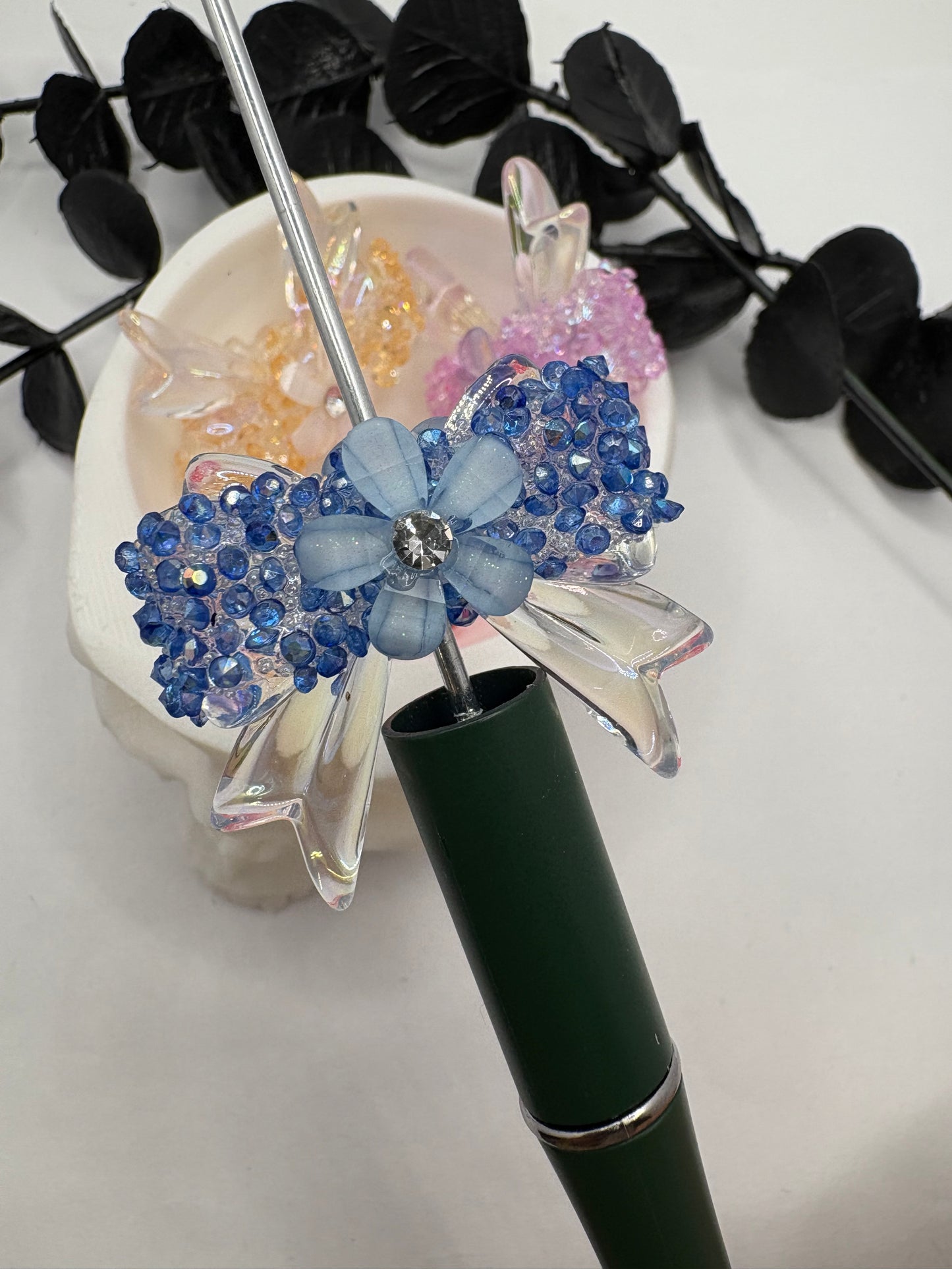 Acrylic Bows with rhinestone, flowers Beads, 32mm beads for pens, beading supplies, beading, 1pc