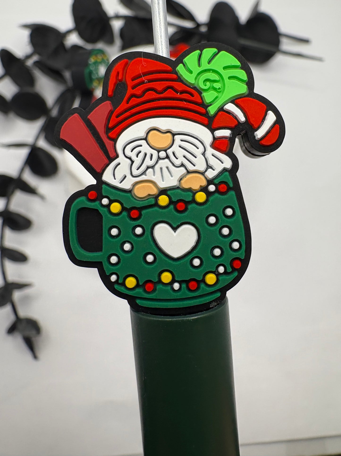 Christmas Gnome Mug Bead, Silicone focal bead, cute bead for pens, double sided print 30mm, 1pc