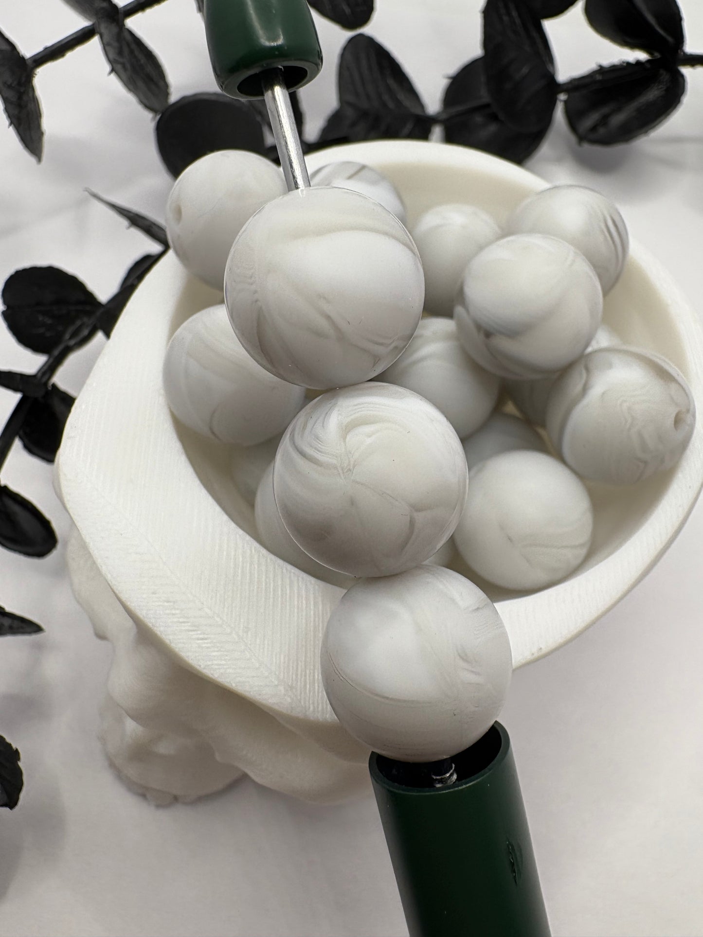 Silicone Grey Marble bead, 15mm beads for pens, beading supplies, beading, pvc silicone beads