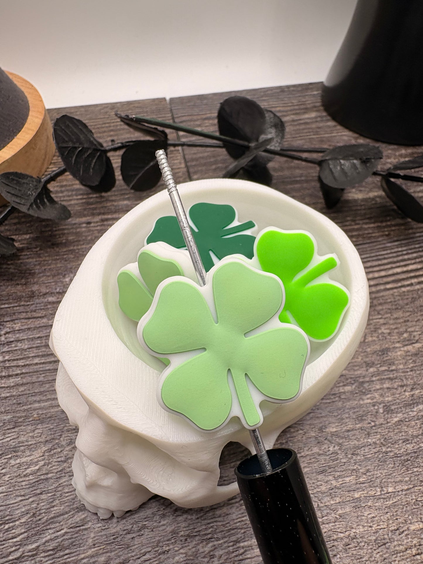 Shamrock clover plain pen bead, crafting beads, supplies, focal, silicone supply bead, silicone focal for beadable items, 29.5mm