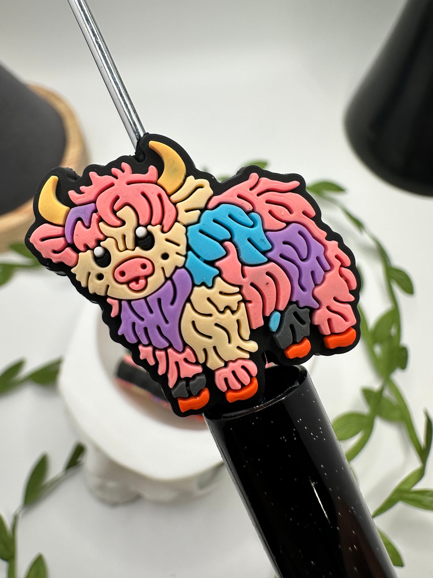 Colorful Cow bead for pens, crafting beads, supplies, focal, silicone bead, silicone for beadable items, beadable supplies 1pc 28.5mm