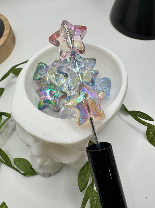 Iridescent multicolor star bead, acrylic 15.5mm beads for pens, beading supplies, beading, 5pc bag