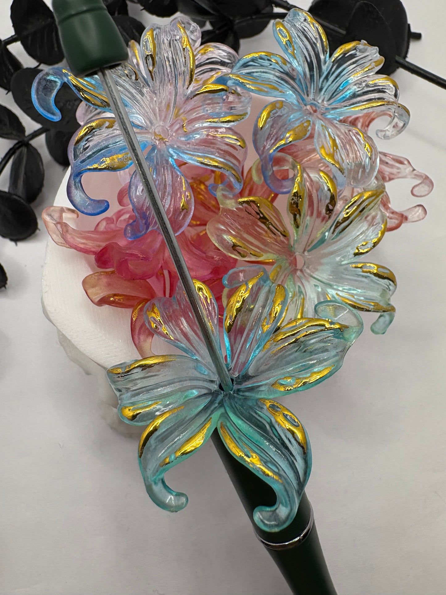 Big Flower fancy bead, acrylic 43mm beads for pens, beading supplies, beading, 5pc mix