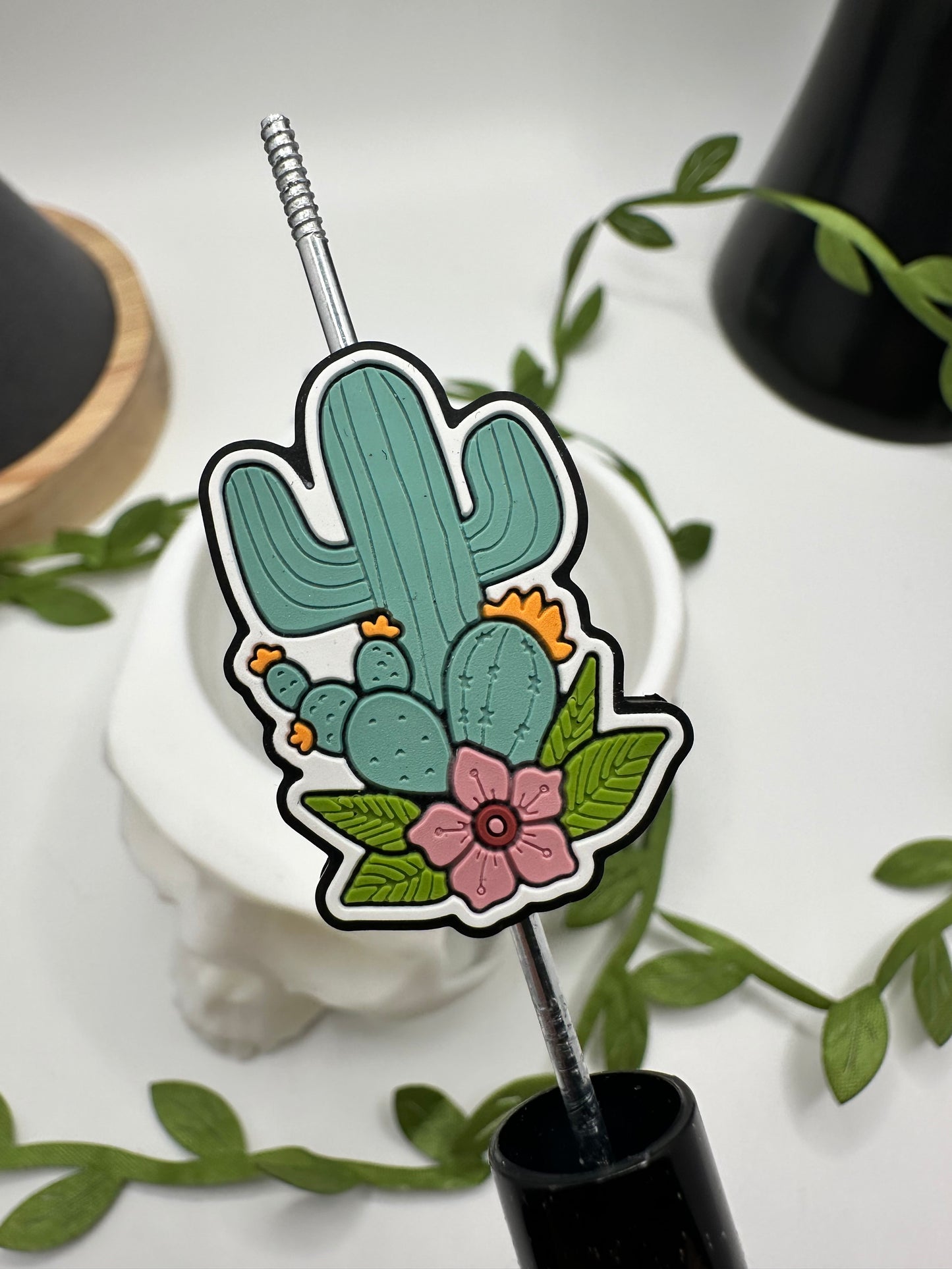 Cactus with flower focal bead, silicone bead, silicone bead for pens, crafting beads, supplies, focal, silicone supply bead 32.5mm