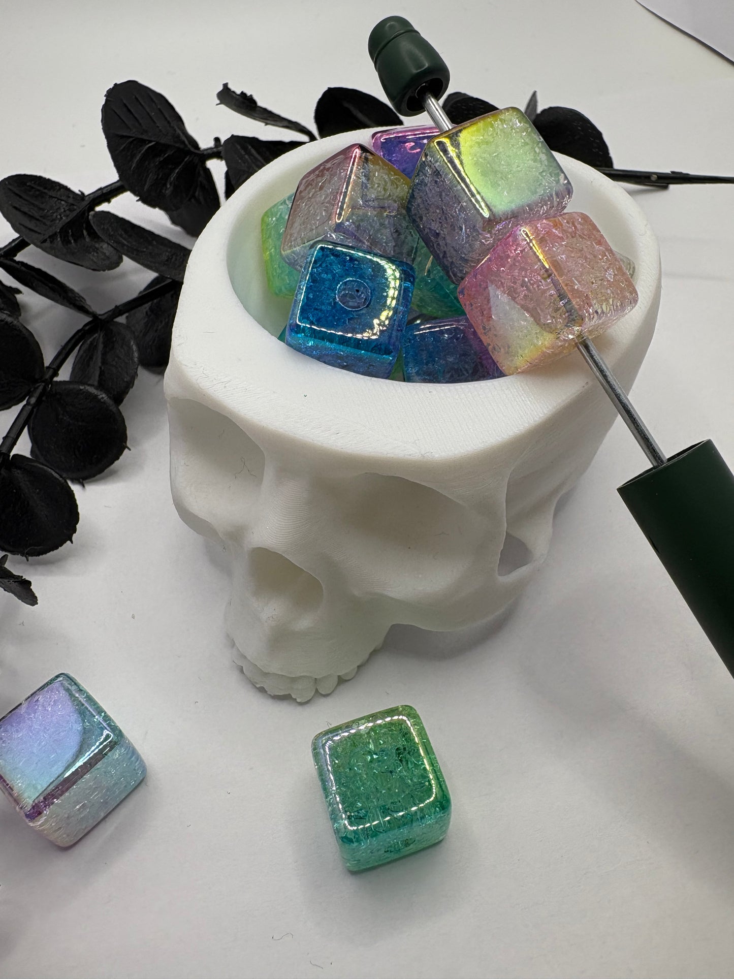 Duo Color Crackle Cube beads, acrylic 15mm beads for pens, beading supplies, bubblegum bead